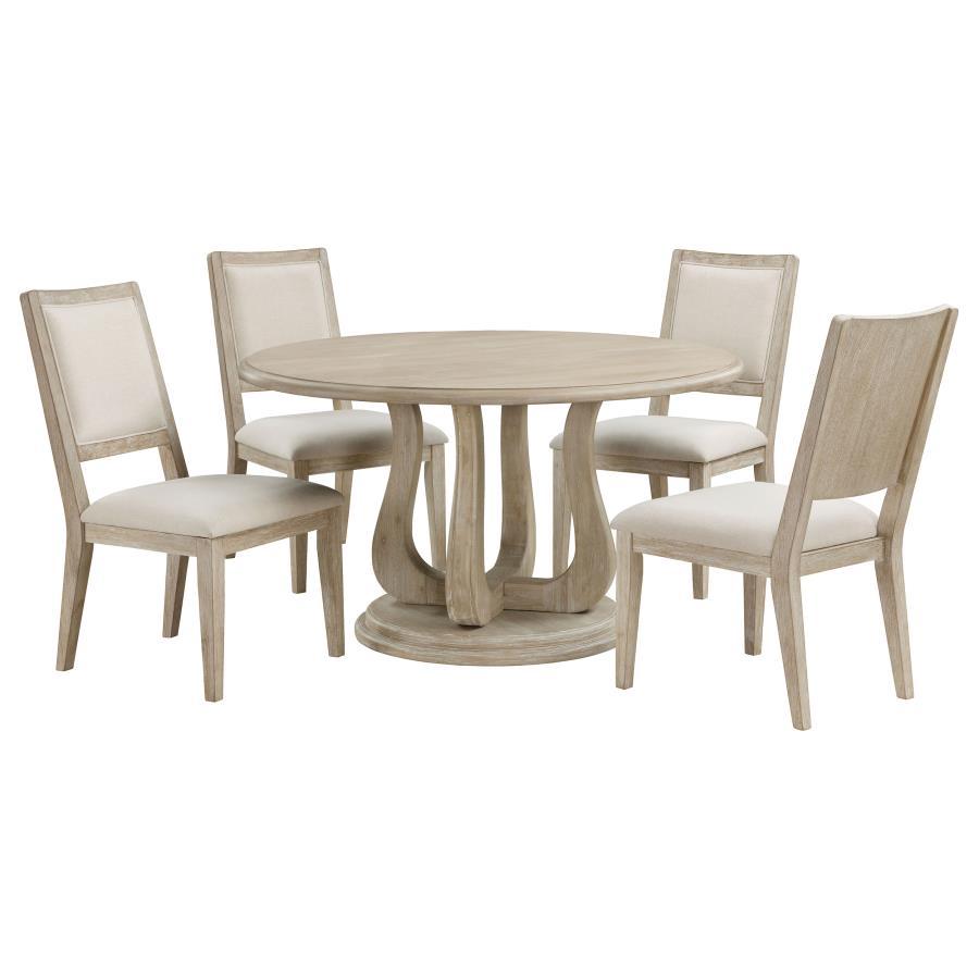 Trofello - 5 Piece Round Dining Table Set - White Washed Coaster Fine Furniture