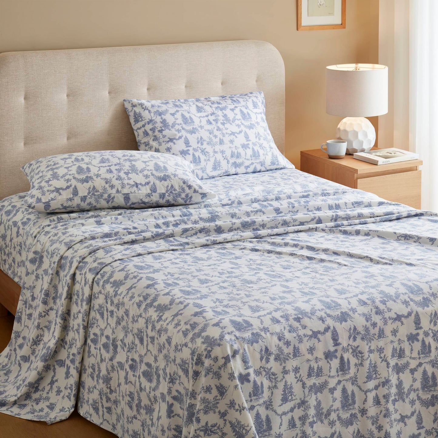 Cozy Cotton Flannel - King Printed Sheet Set - Toile Pine Trees True North by Sleep Philosophy