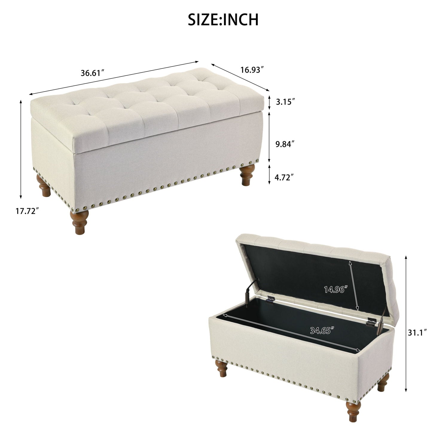 Upholstered Ottoman With Storage And Rivet Trim Home Essentials