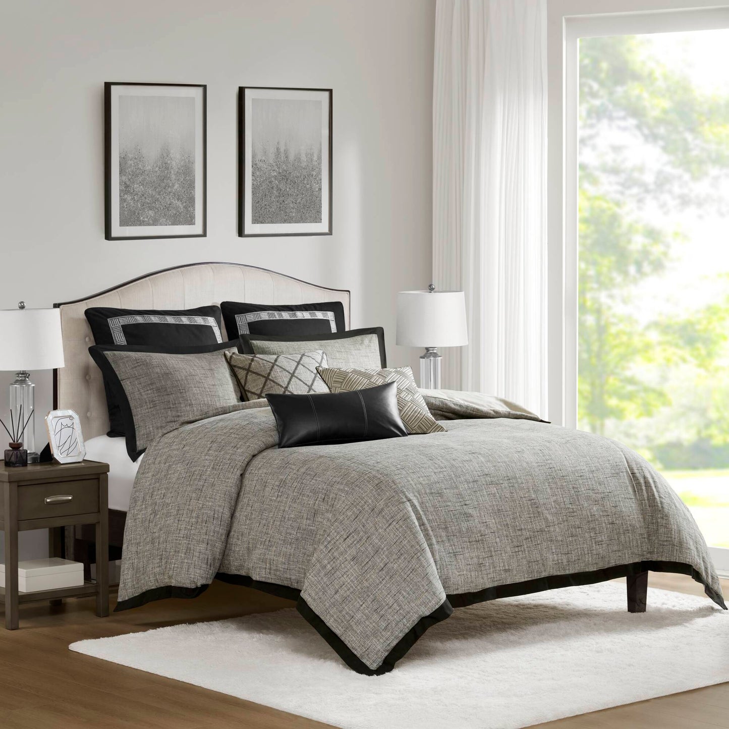 Reed - 8 Piece Queen Comforter Set - Gray Madison Park Signature