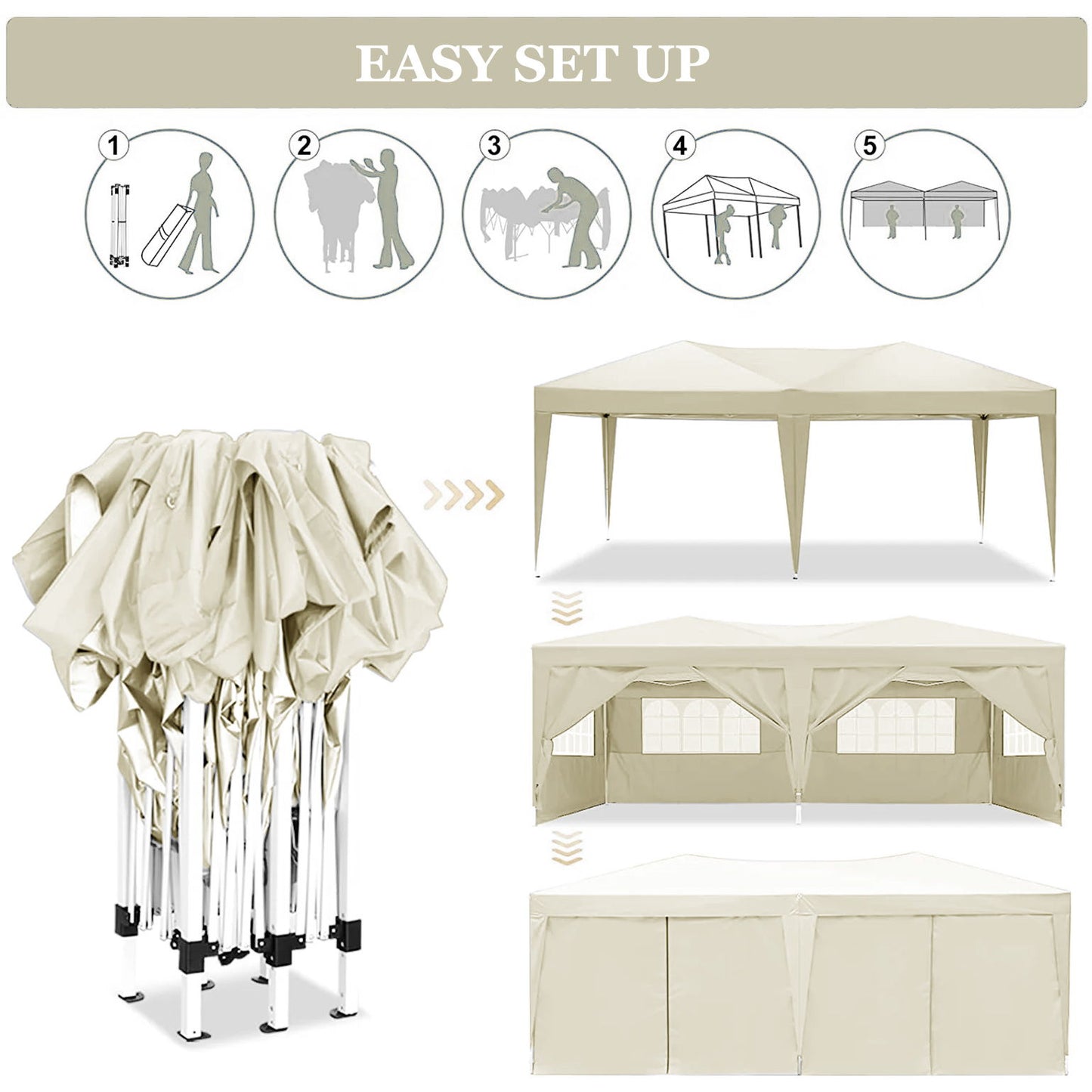 10'X20' Ez Pop Up Canopy Outdoor Portable Party Folding Tent With 6 Removable Sidewalls + Carry Bag + 4 Pieces Weight Bag Home Essentials