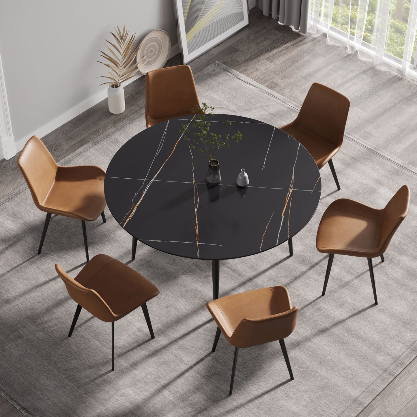 Modern Man-Made Stone Round Dining Table-Position For 6 People Home Essentials