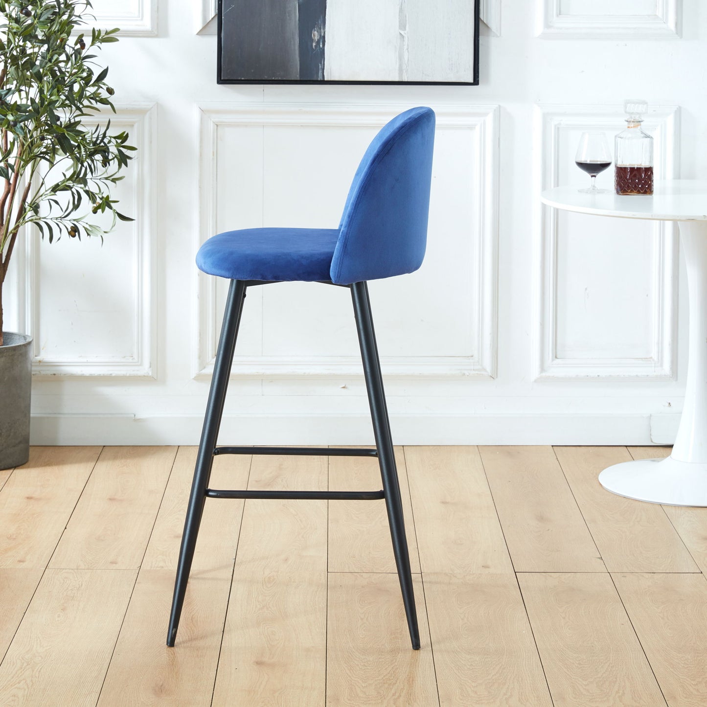 Bar Stool (Set of 2) Modern Counter Bar Height Chair With Back, Sturdy Metal Legs & Footrests, Island Stool For Kitchen Bar - Blue Home Essentials