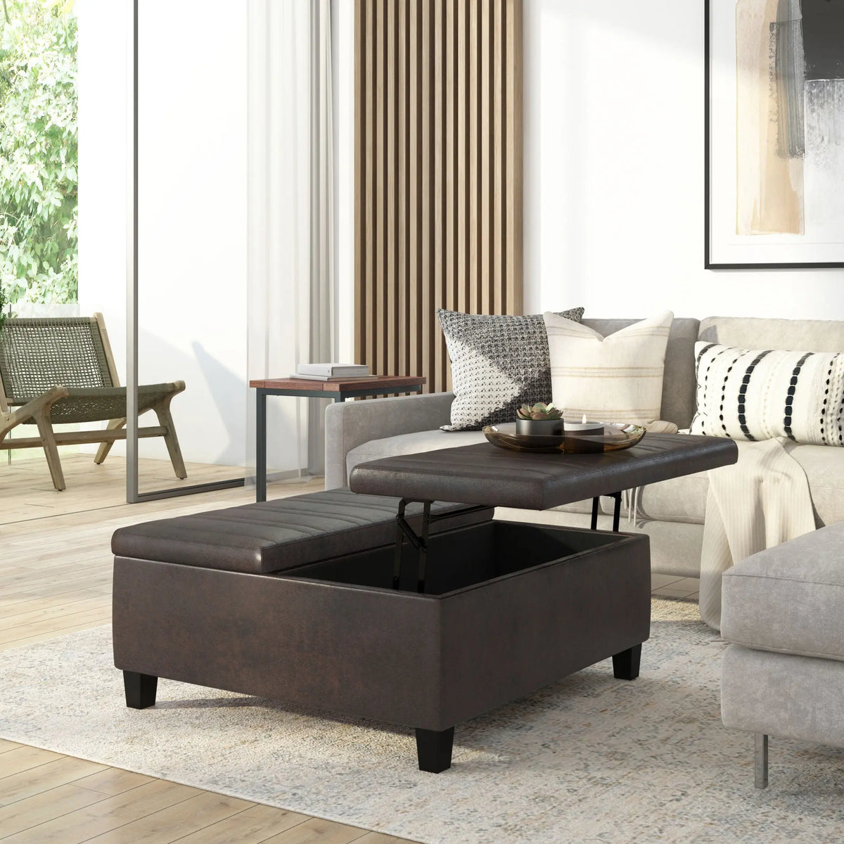Ellis - Upholstered Coffee Table Storage Ottoman Simpli-Home