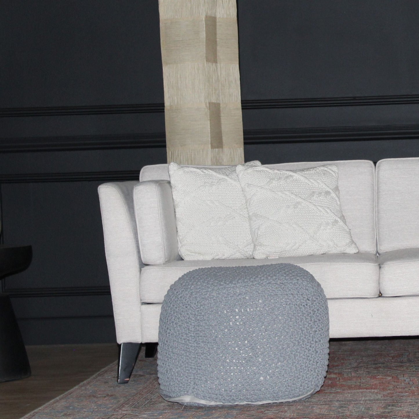 Semi Rounded Pouf, Cable Knitted, Perfect Seating Home Essentials