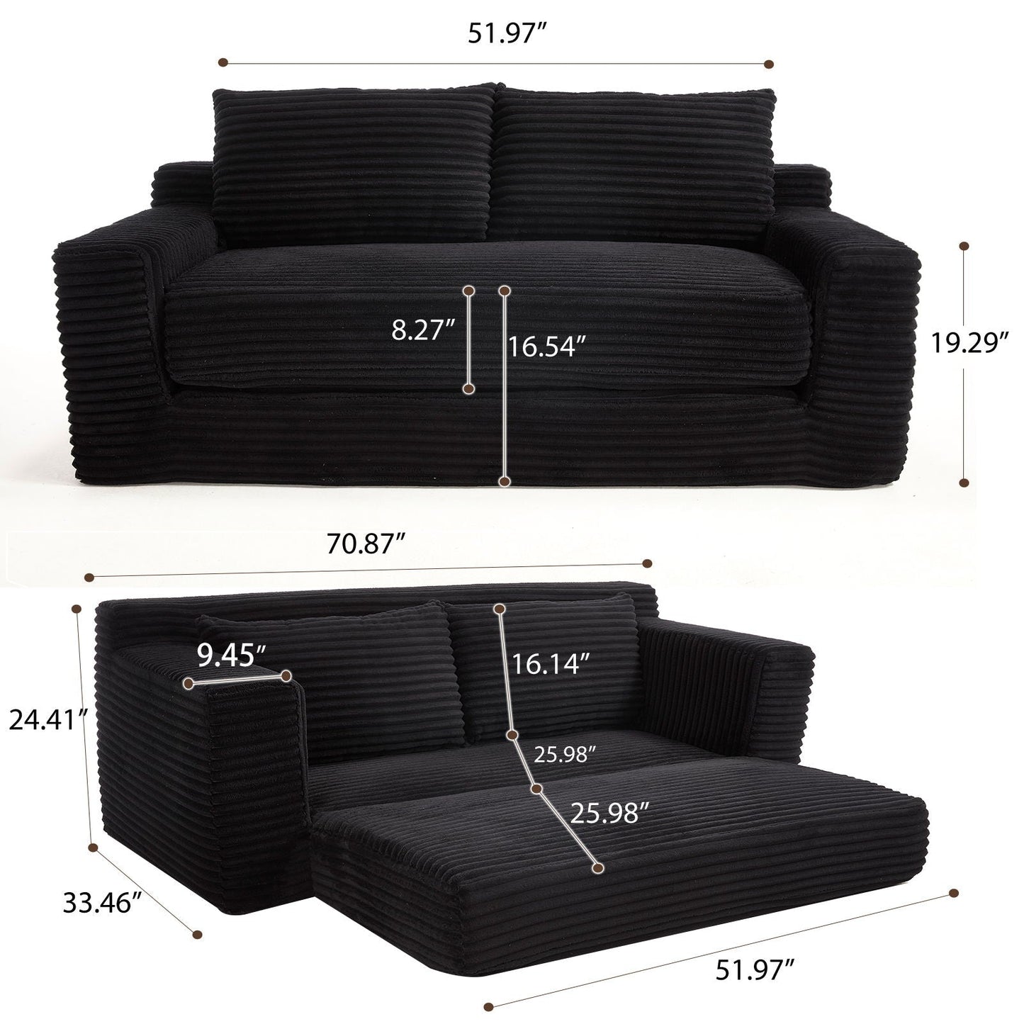 Convertible Loveseat Sofa Bed With Memory Foam & Steel Frame Home Essentials