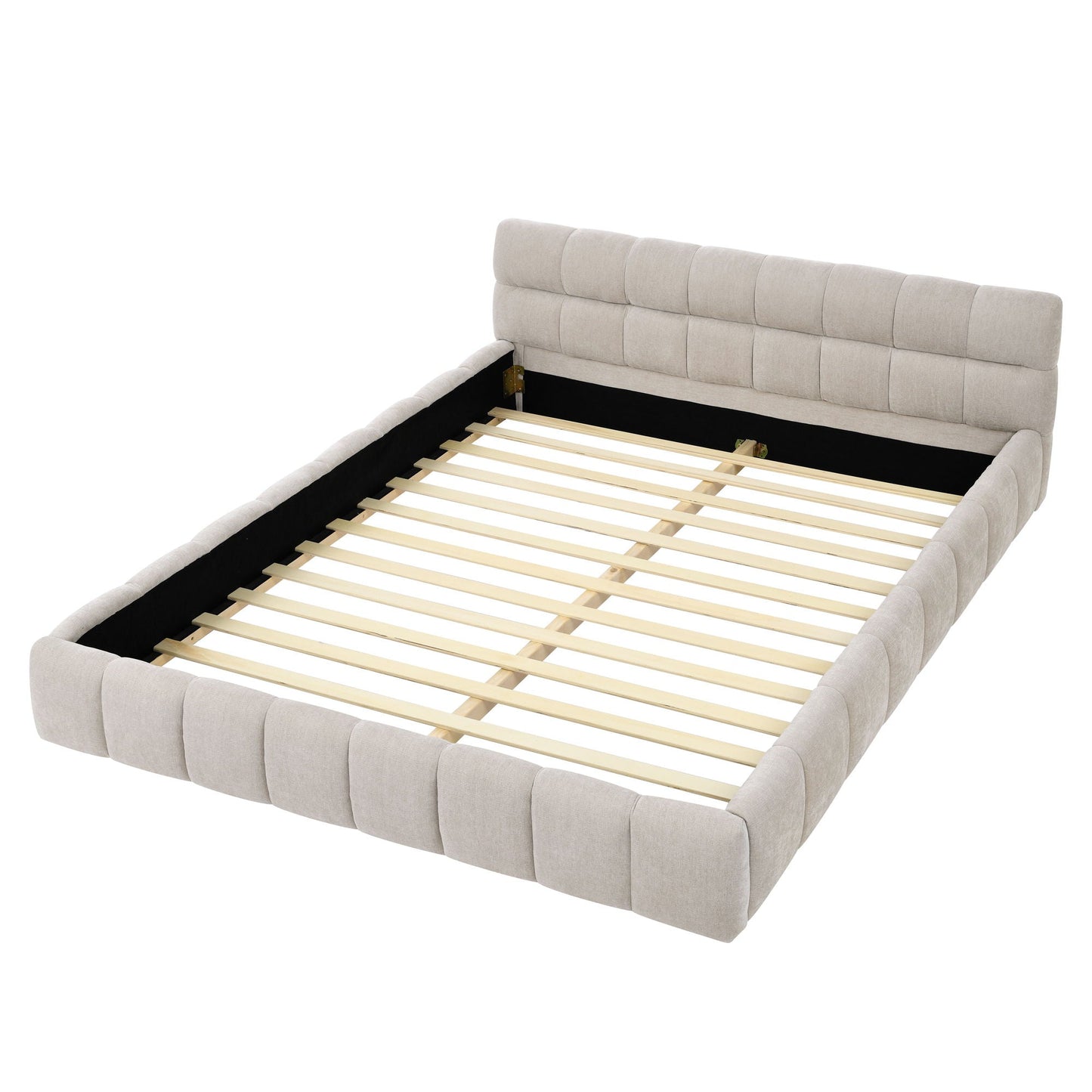 Modern Platform Bed Frame With Thick Chenille Fabric Home Essentials