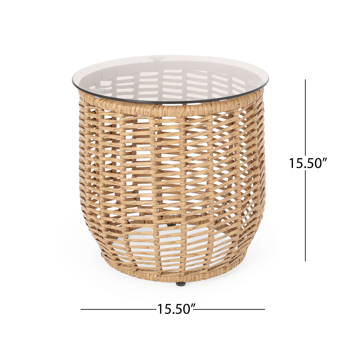 Boho Arias - Side Table With Tempered Glass Top And Rattan Wrap Noble House