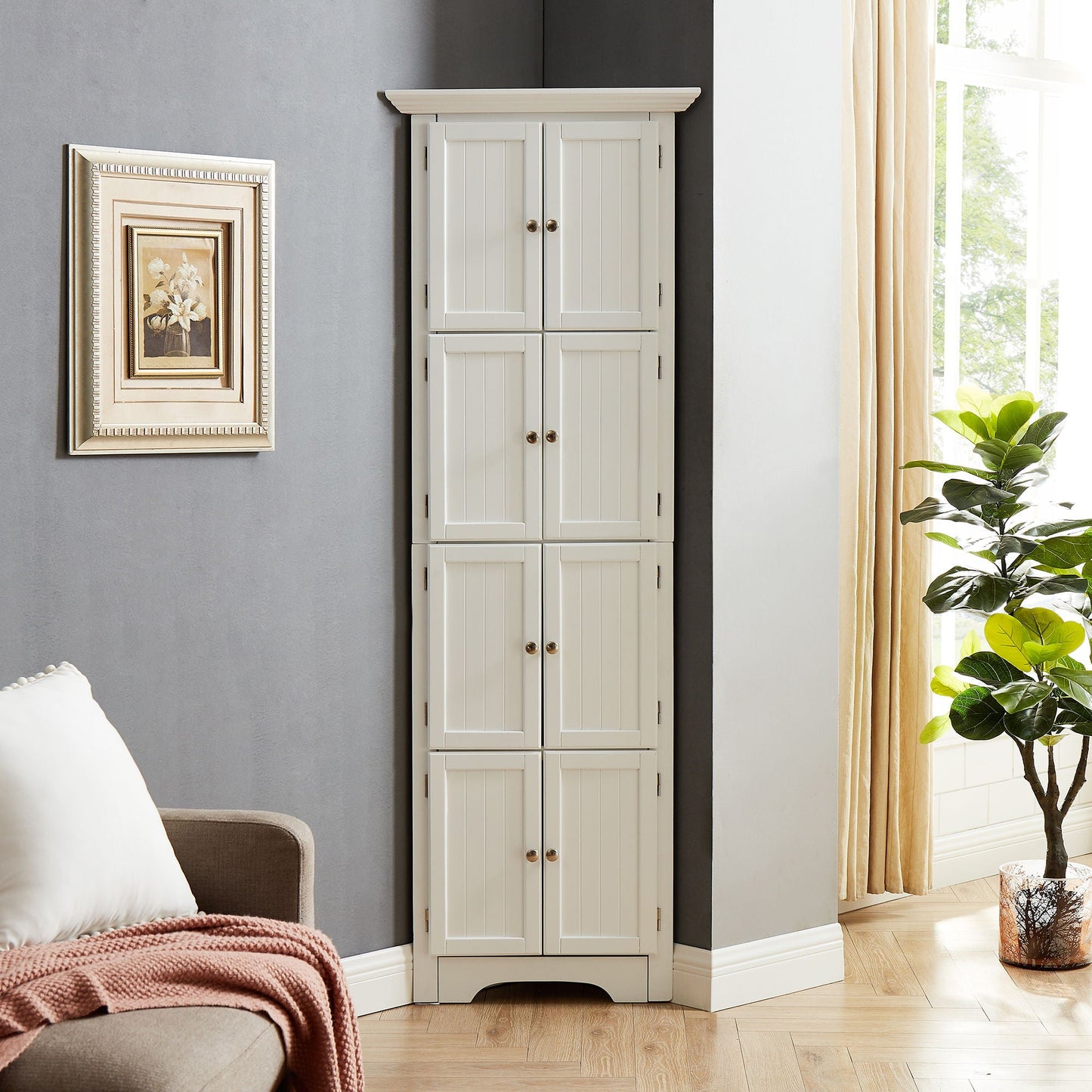 Tall Storage Cabinet With Doors And 4 Shelves For Living Room, Kitchen, Office, Bedroom, Bathroom, Modern Home Essentials