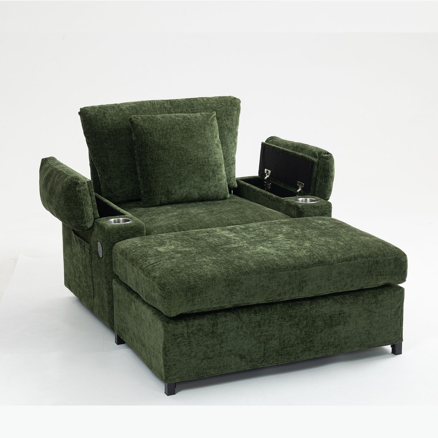 Chenille Fabric Sofa Bed With Cupholders And USB Charging Ports Chair For Living Room Home Essentials