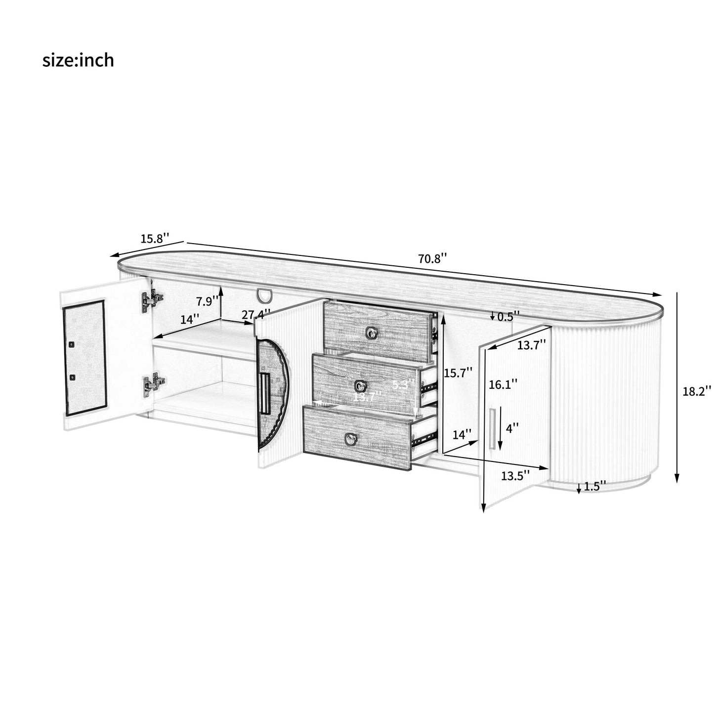 Modern Minimalist TV Stand For TVs Up To 80" With 3 Drawers And 1 Shelf Hearth and Haven