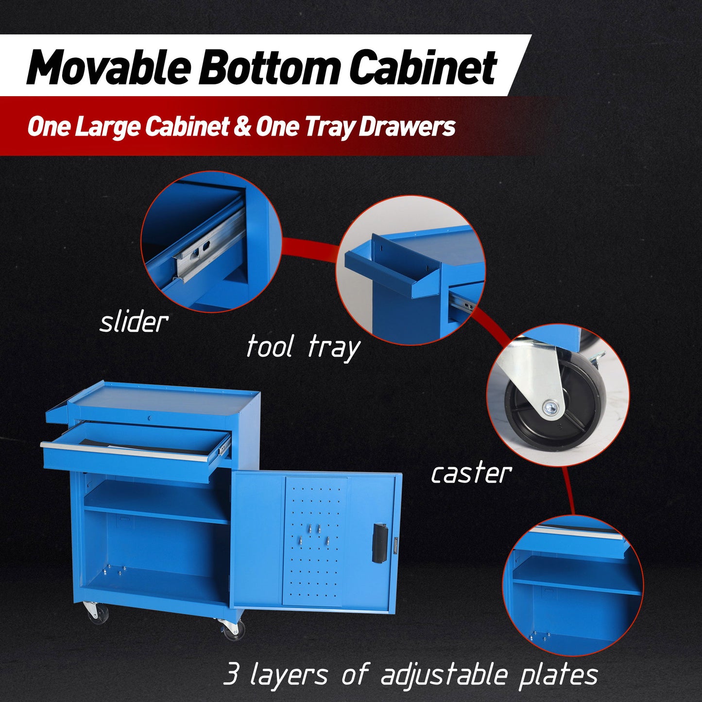 Tool Chest, 5 Drawer Rolling Tool Storage Cabinet With Detachable Top Tool Box, Liner, Universal Lockable Wheels, Adjustable Shelf, Locking Mechanism, Metal Tool Cart For Garage Workshop Daily Nest