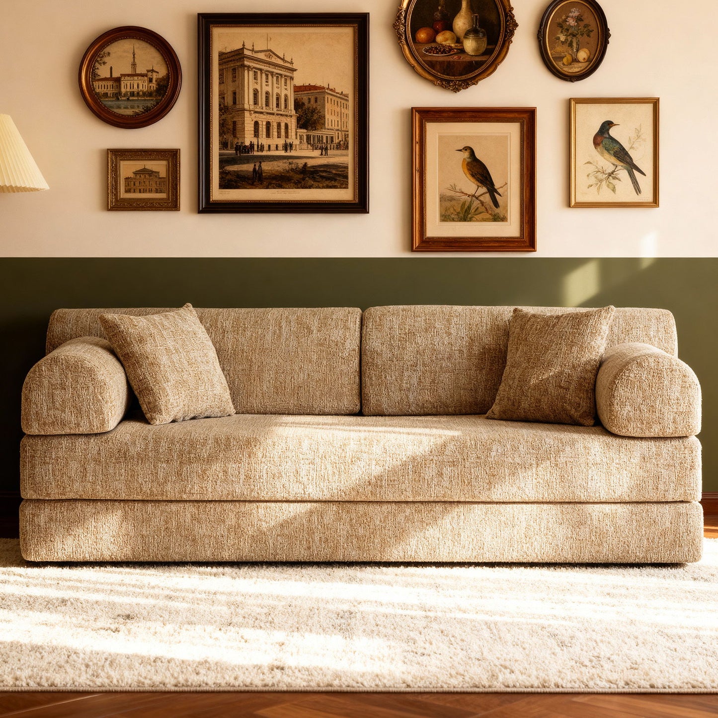 Modern 2 Tone Fabric Convertible Sleeper Sofa Bed Home Essentials