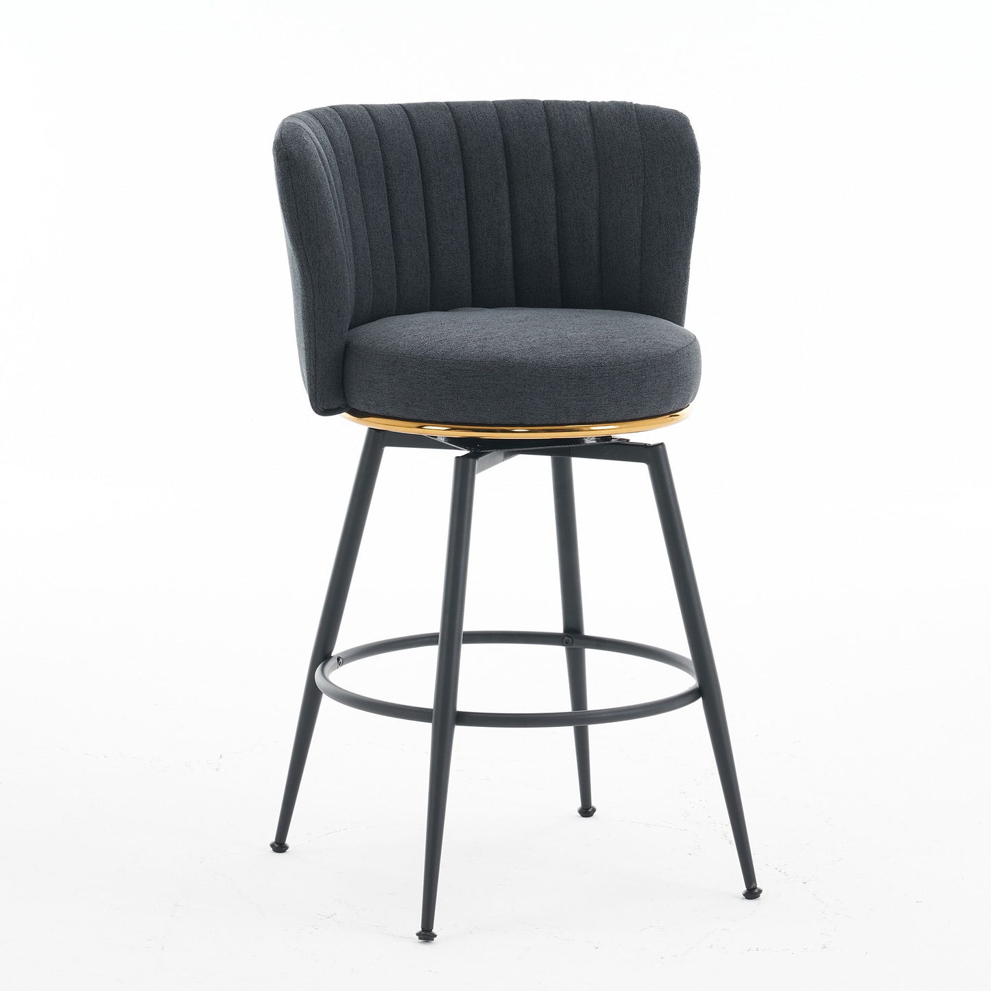 Swivel Bar Stools, High-Back, Adjustable, Upholstered With Elegant Metal Back Accents For Kitchen, Bar, Or Dining Room (Set of 2) Home Essentials