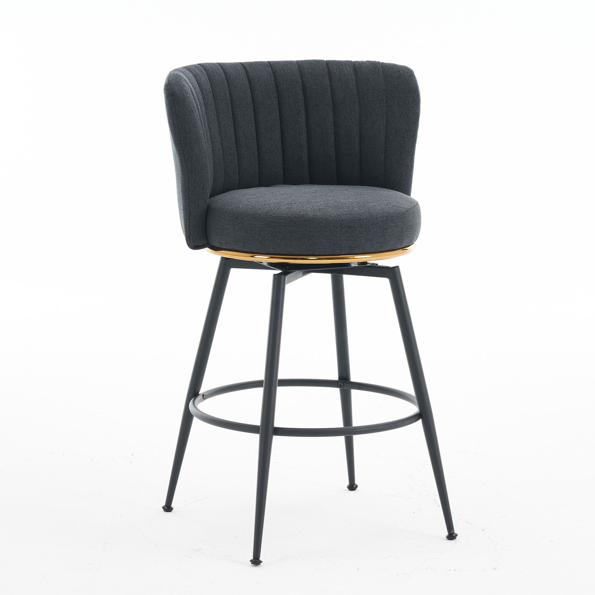 Swivel Bar Stools, High-Back, Adjustable, Upholstered With Elegant Metal Back Accents For Kitchen, Bar, Or Dining Room (Set of 2) Home Essentials