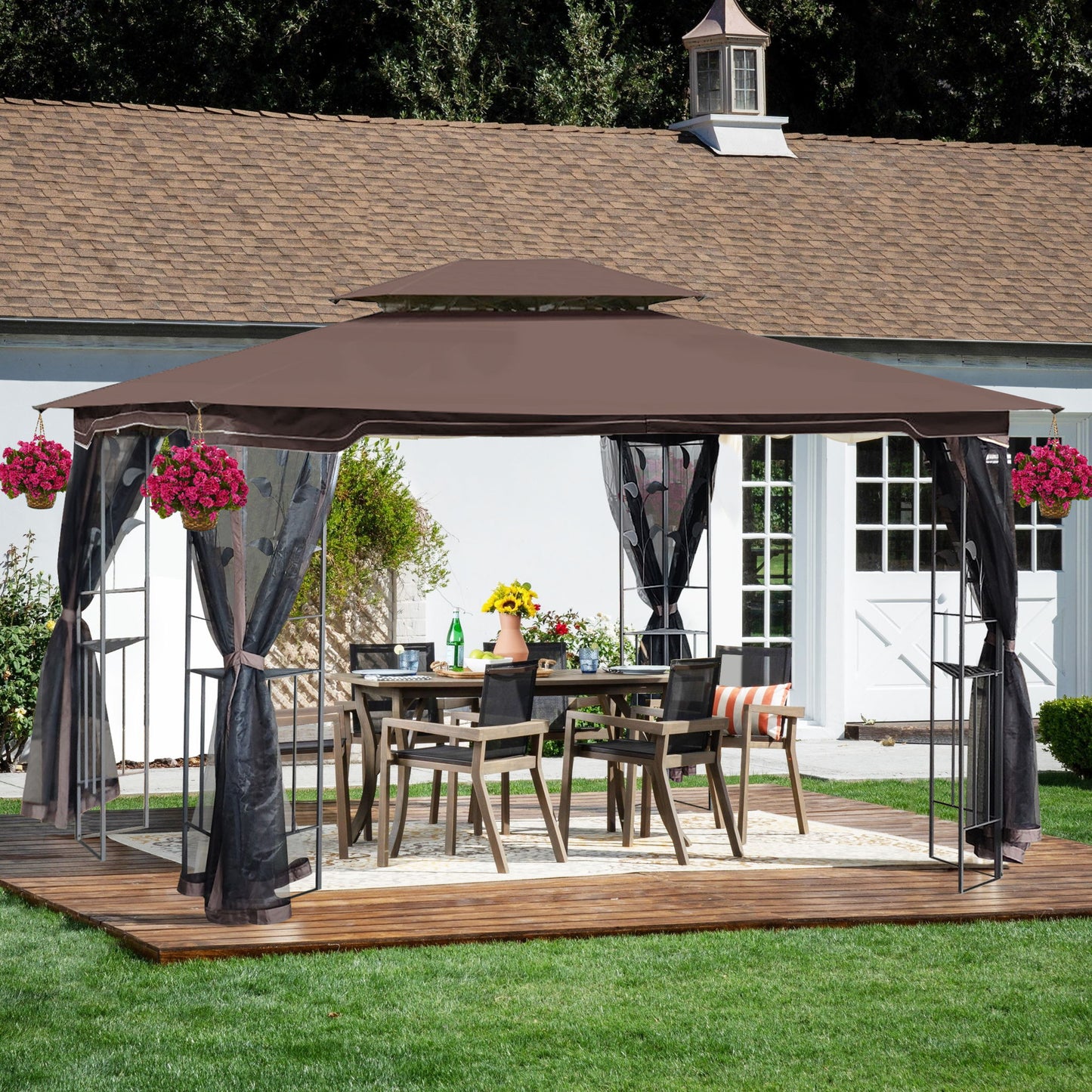 Patio Gazebo Tent With Ventilated Double Roof And Mosquito Net For Backyard Or Garden Home Essentials