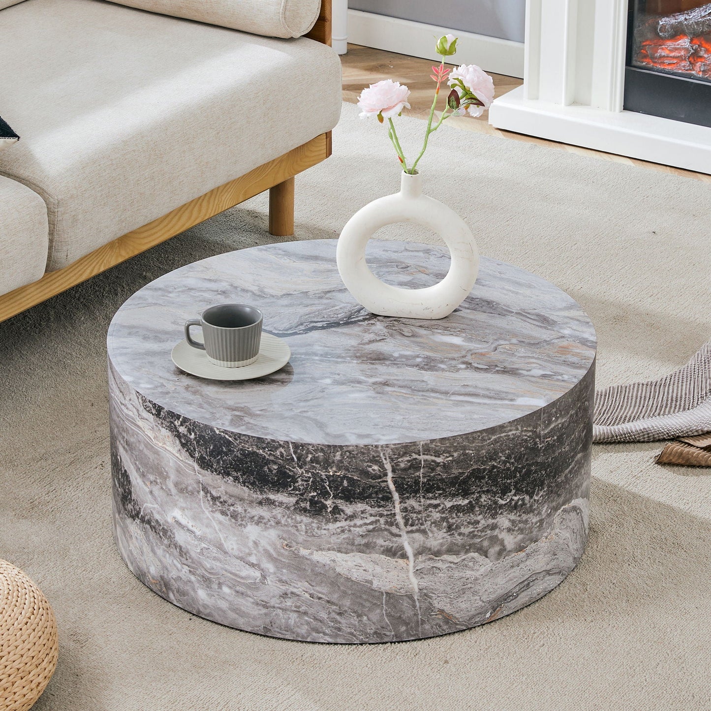 Cylindrical Coffee Table With Material For Living Room Home Essentials