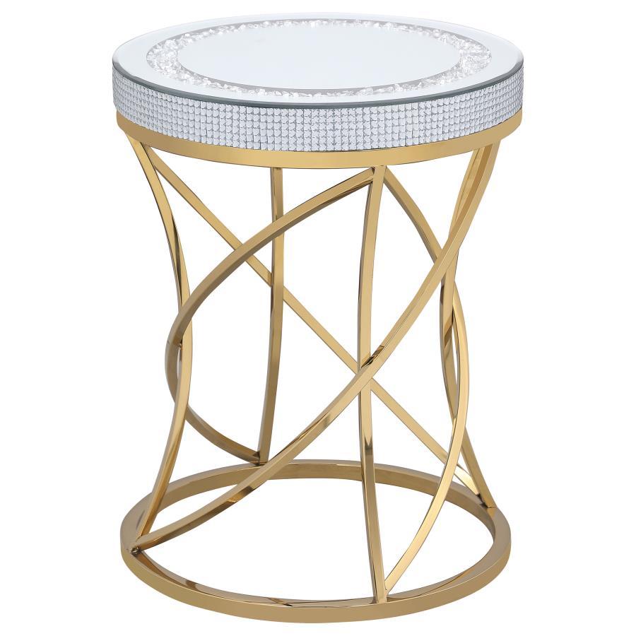 Elise - Round Mirror Top Stainless Steel End Table - Gold CoasterEveryday