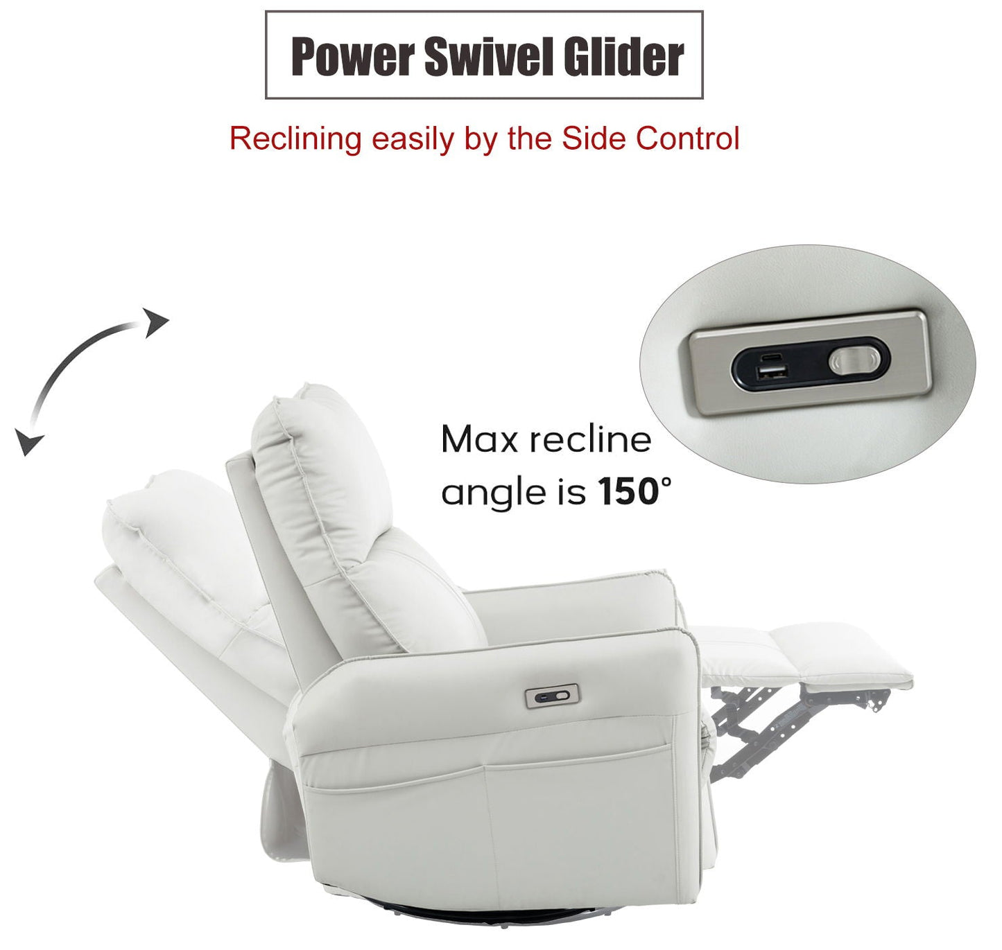 29.92" 270 Power Swivel Rocker Recliner Chair, Electric Glider Reclining Sofa With USB Ports, Power Swivel Glider, Rocking Chair Nursery Recliners For Living Room Bedroom Home Essentials
