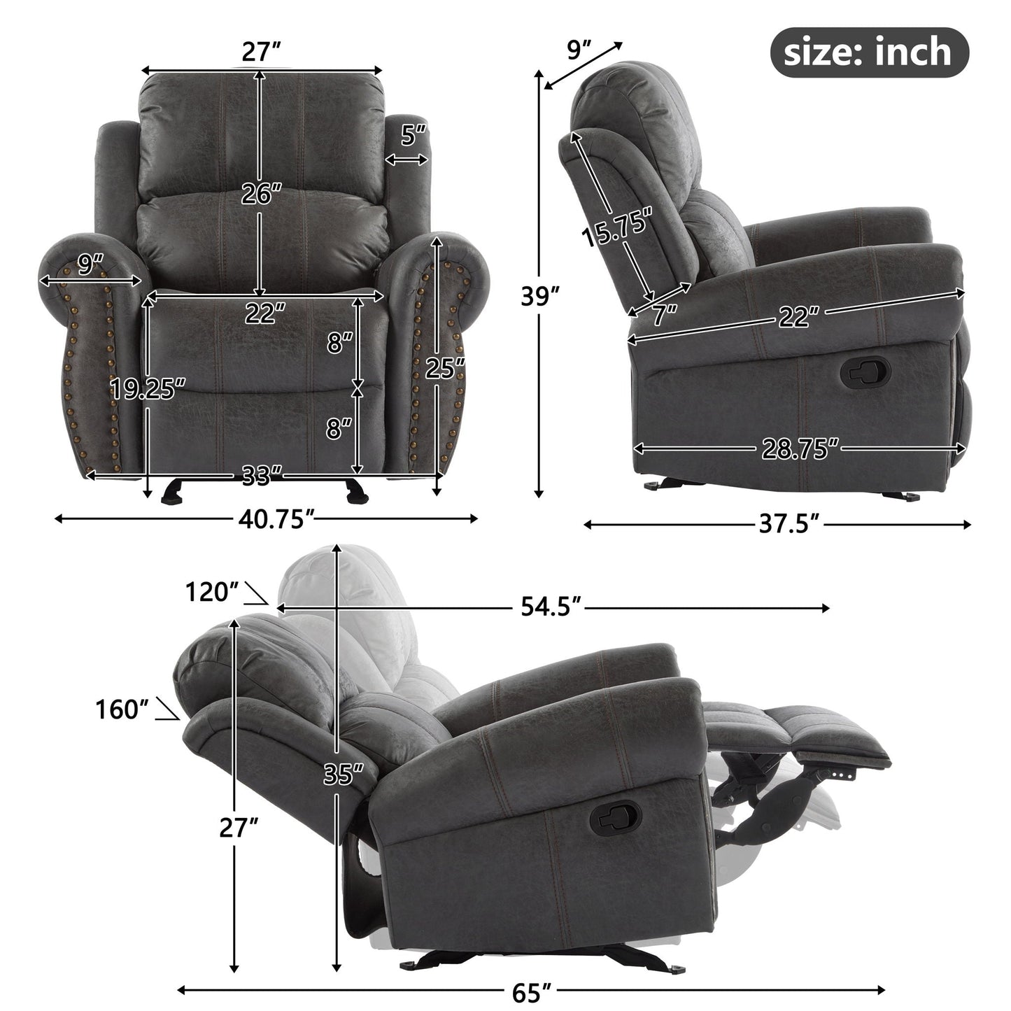 Wide Standard Manual Glider Recliner Noble House