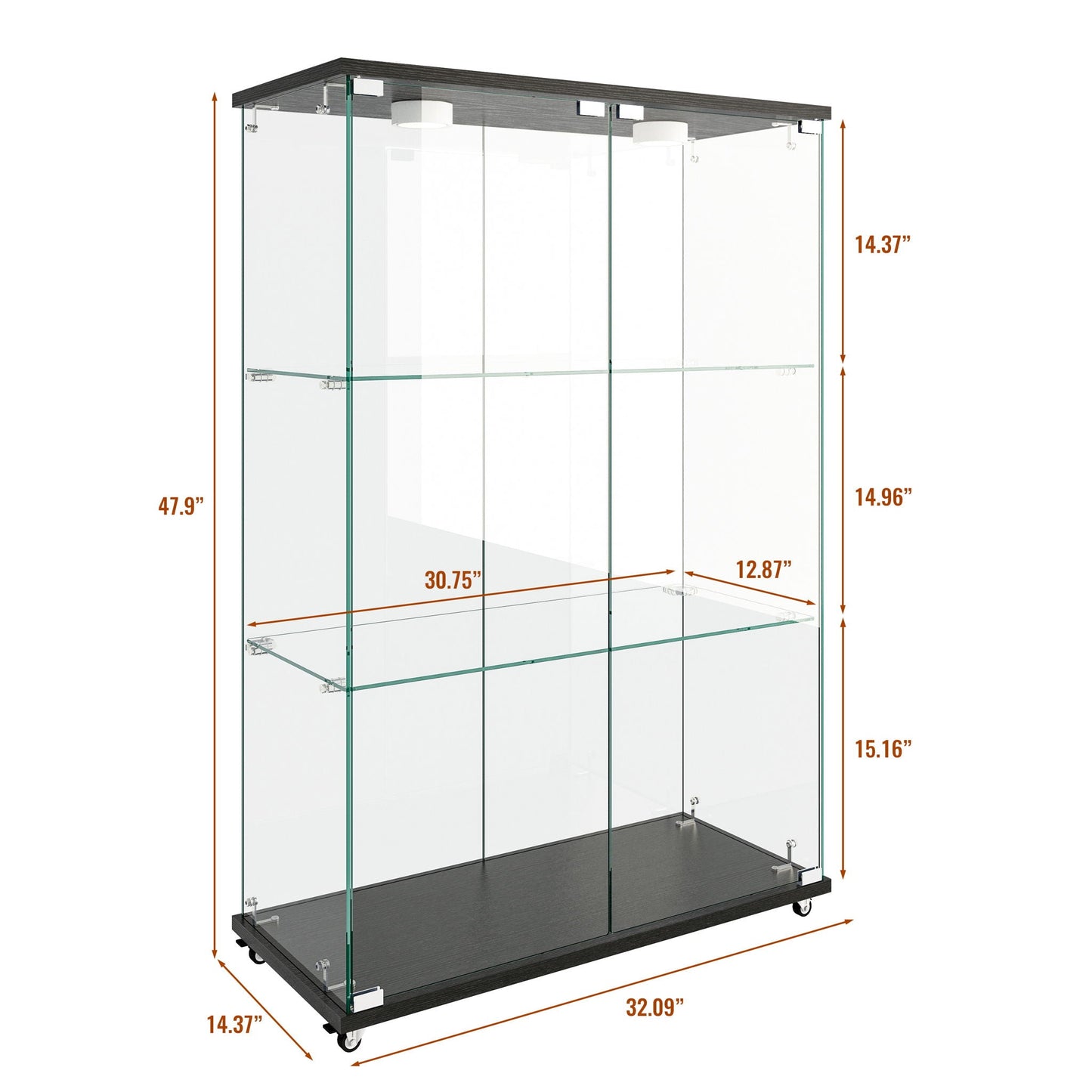 Modern Display Cabinet With LED Lights, Transparent Tempered Glass 2 Door Storage Case With 3 Shelves Home Essentials
