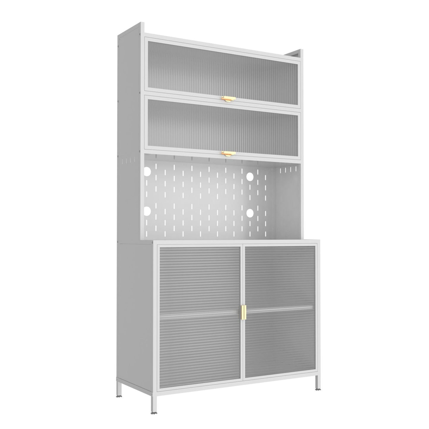 Tall Kitchen Pantry Cabinet With Flip Doors And Pegboard, Anti Tip Steel Storage Hutch Home Essentials