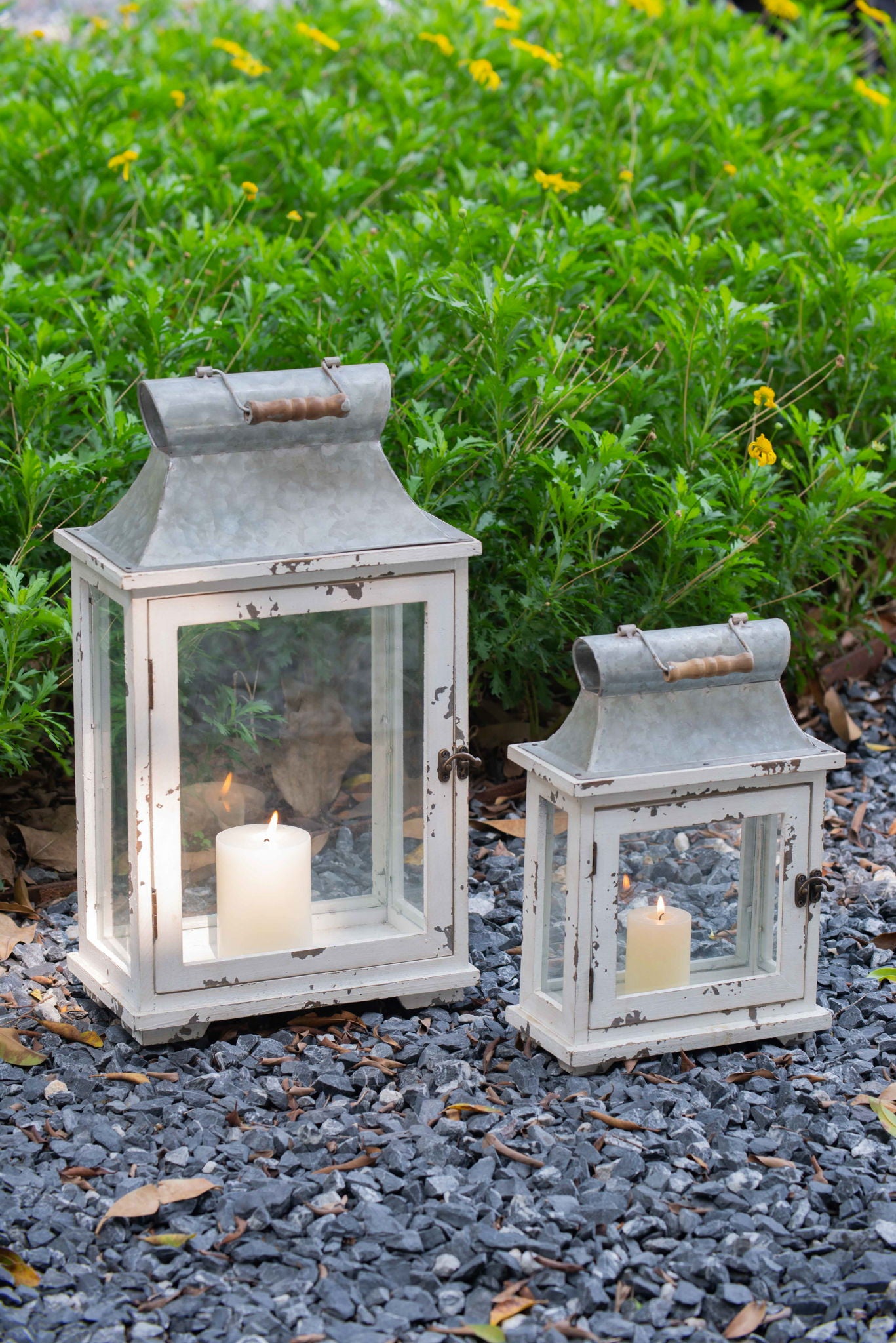 Wooden Candle Lantern Decorative, Hurricane Lantern Holder Decor For Indoor Outdoor, Home Garden Wedding - White Daily Nest