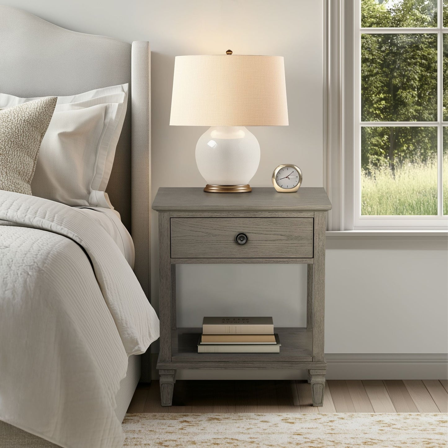 Victoria - One-Drawer Bedside Table With Shelf - Reclaimed Gray Madison Park Signature