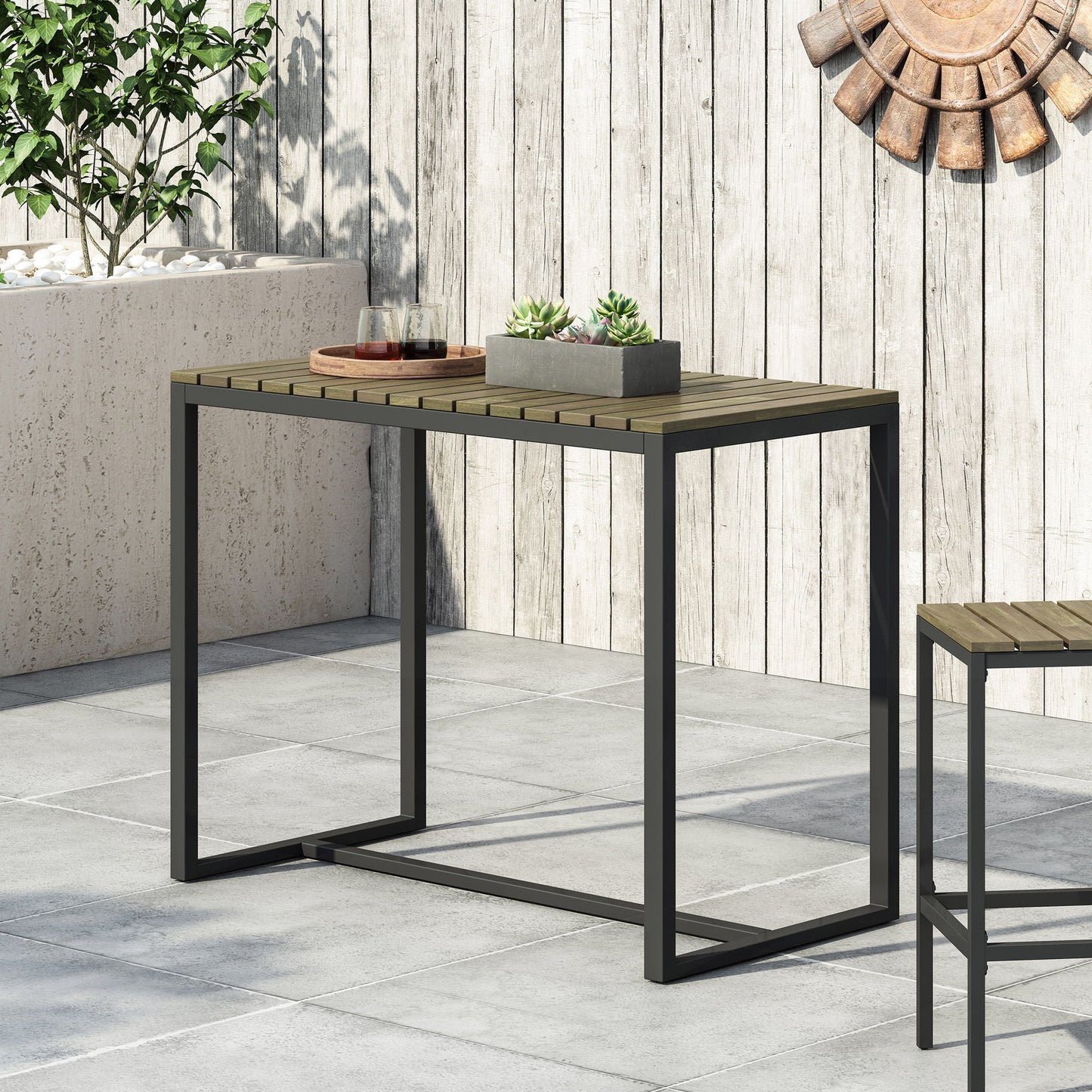 Ernesto - Outdoor Industrial Acacia Wood Bar Table Noble House
