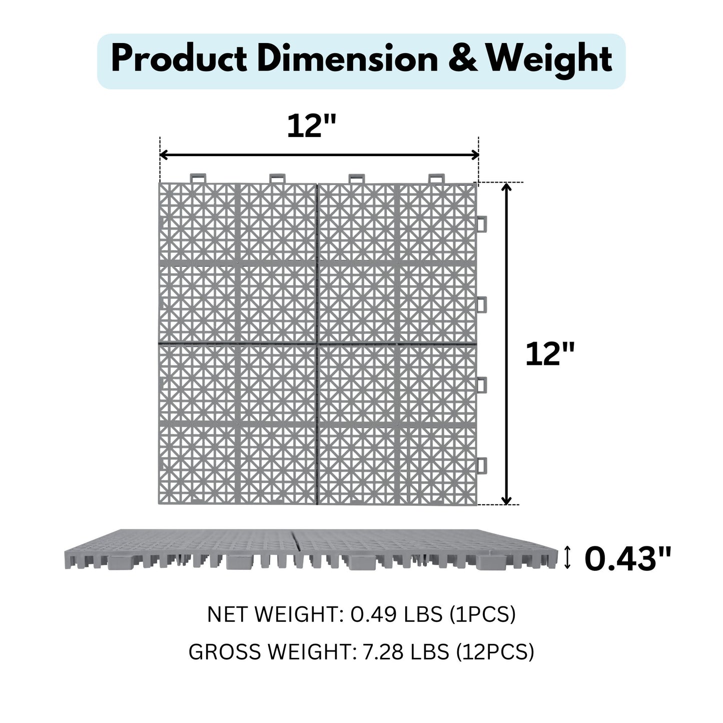 Interlocking Deck Tiles Plastic Waterproof Outdoor All Weather Anti-Slip Bathroom Shower Balcony Porch Strong Weight Capacity Upto 6613 Lbs, Rosette Pattern Daily Nest