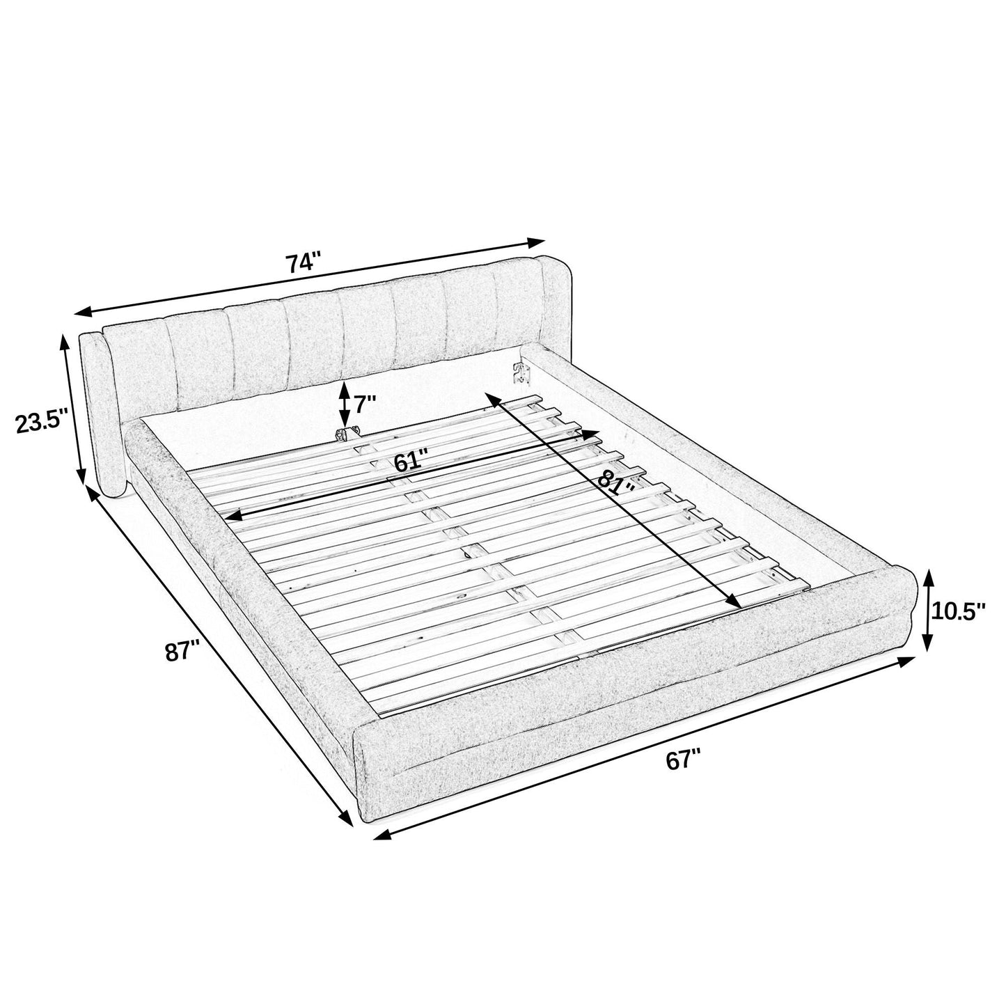 Modern Upholstered Bed Frame With Thick Chenille Fabric And Headboard Home Essentials