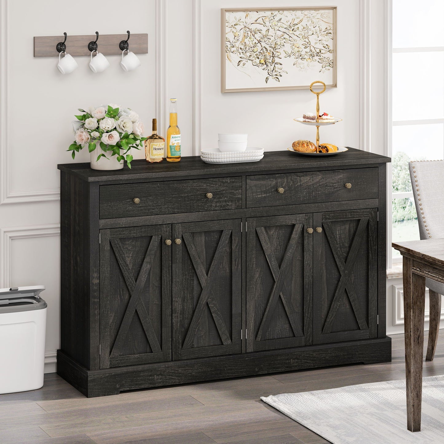 Vintage Sideboard With 2 Drawers And Four Doors For Living Room Home Essentials