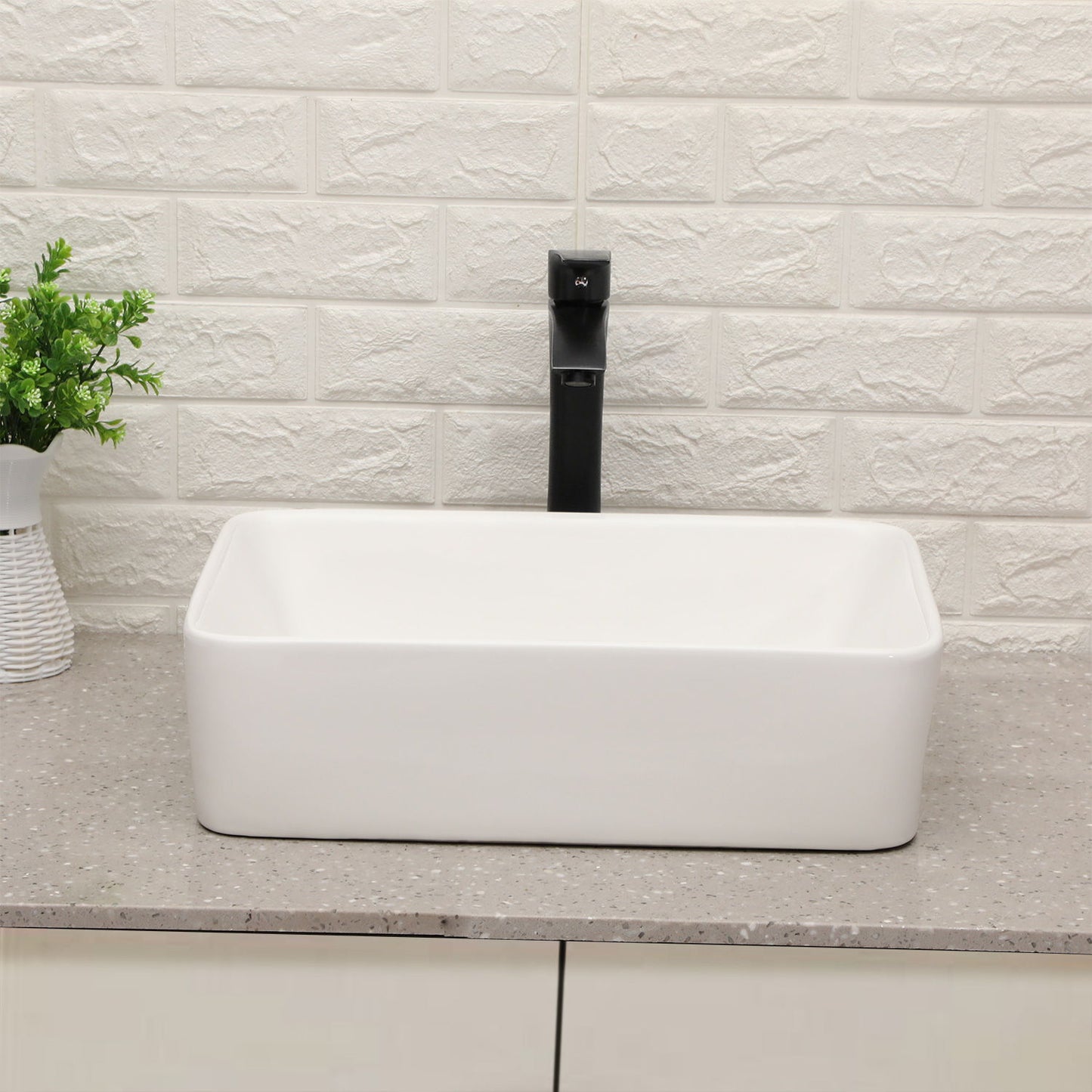19" 5" Bathroom Sink Combo Rectangular Vessel Vanity Set With Faucet Drop In Ready Ceramic Basin - White / Black Daily Nest