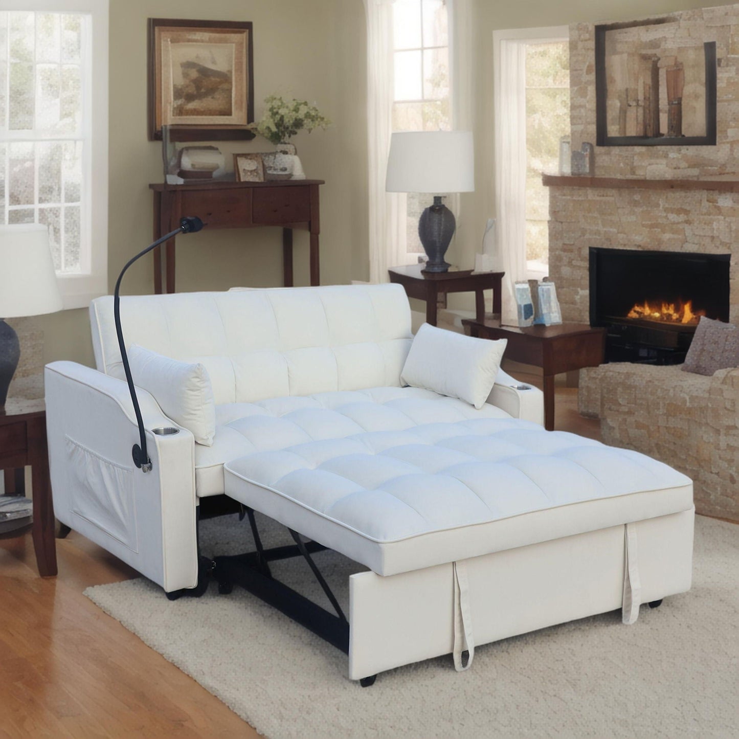 Modern Velvet Loveseat With Pullout Bed, Adjustable Reclining Backrest Home Essentials