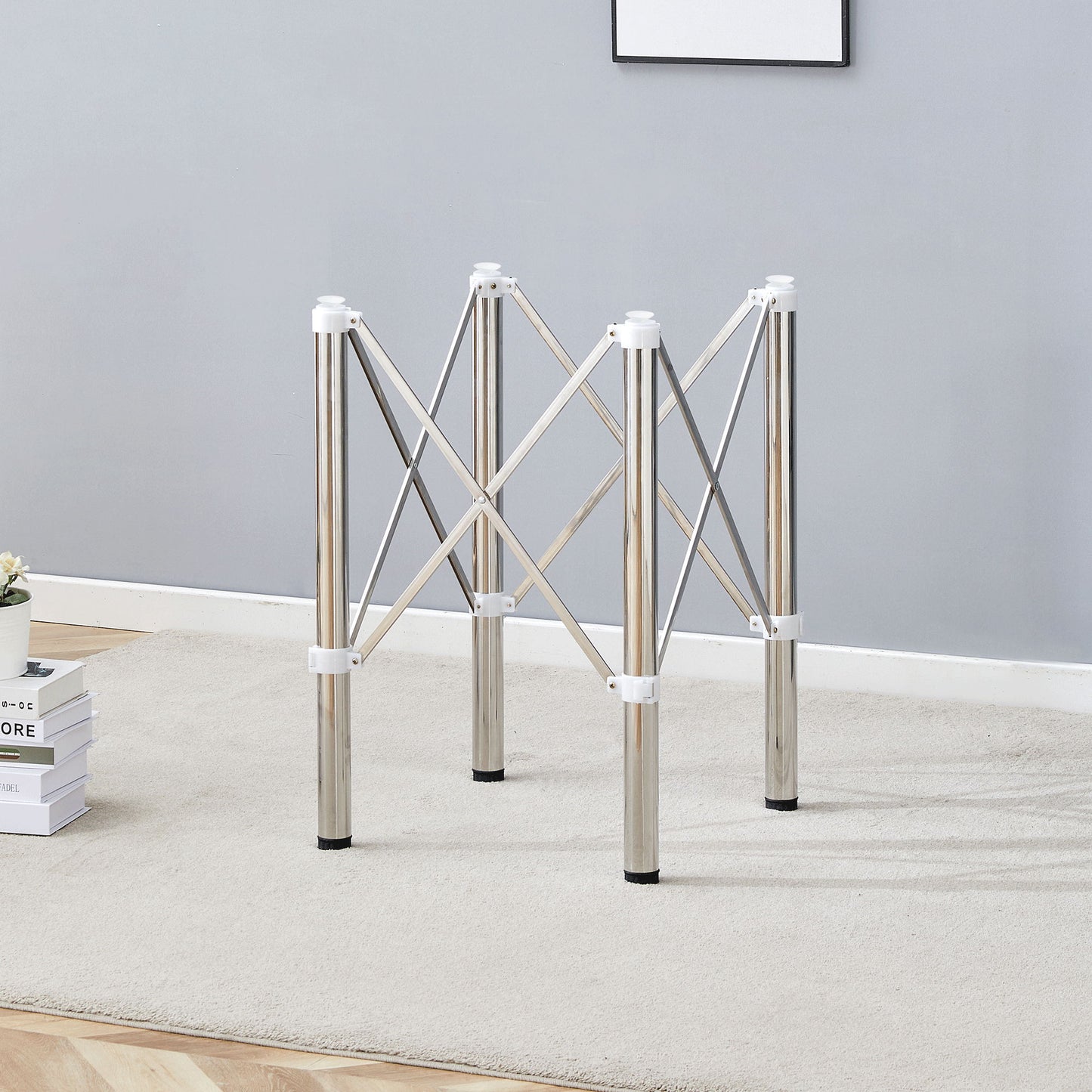 Simple Silver Stainless Steel Folding Table Frame Multifunctional Space Saving Design.Separate Folding Table Legs That Can Be Paired With Various Sizes And Styles Of Tabletops - Silver Home Essentials