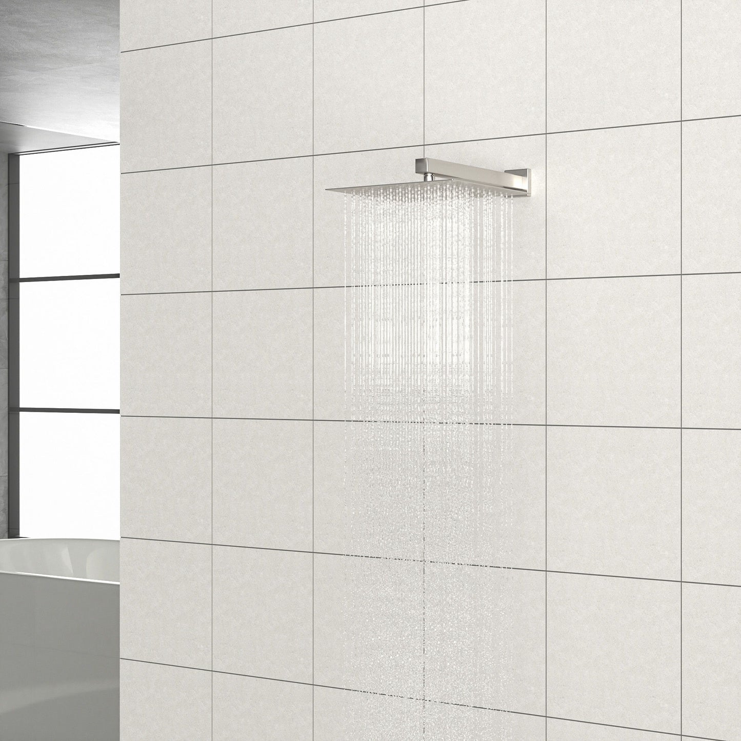 16" Square Rainfall Shower Head Fixed Wall Mount With Full Body Coverage & Self Cleaning Silicone Nozzles Daily Nest