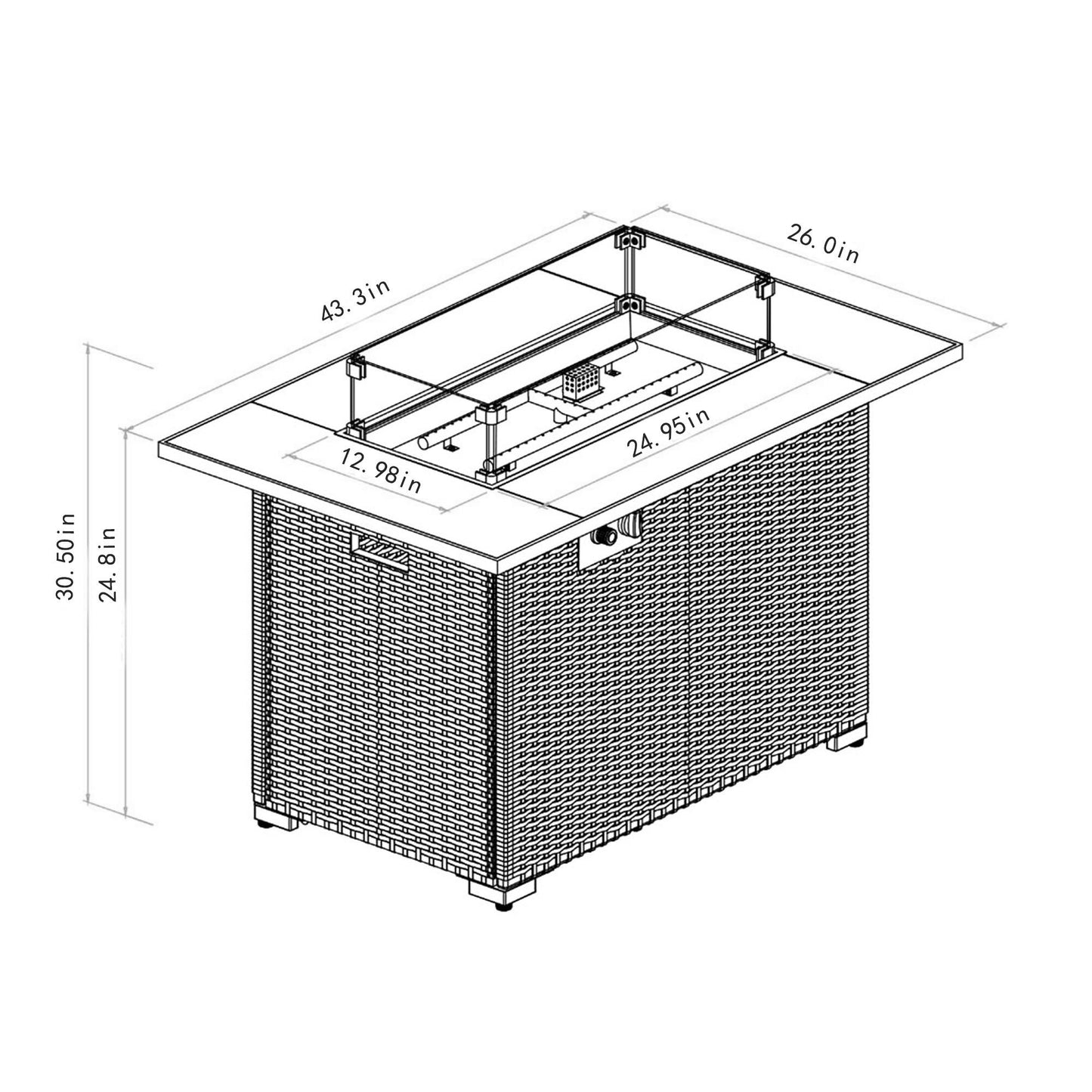 44" Outdoor Fire Pit Table, Propane Fire Table With Ceramic Tabletop Gas Fire Table - Espresso Home Essentials