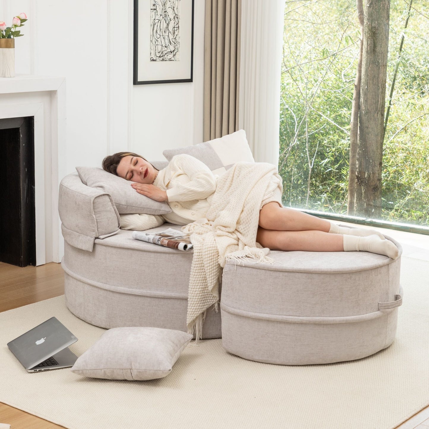 Modern Oversized Round Barrel Accent Chair With Ottoman Home Essentials