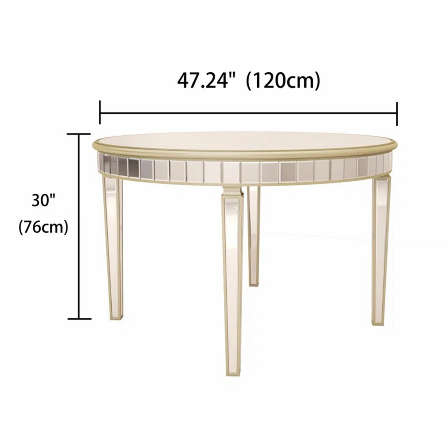 Round Glass Dining Table With Mirror Top - Silver Home Essentials