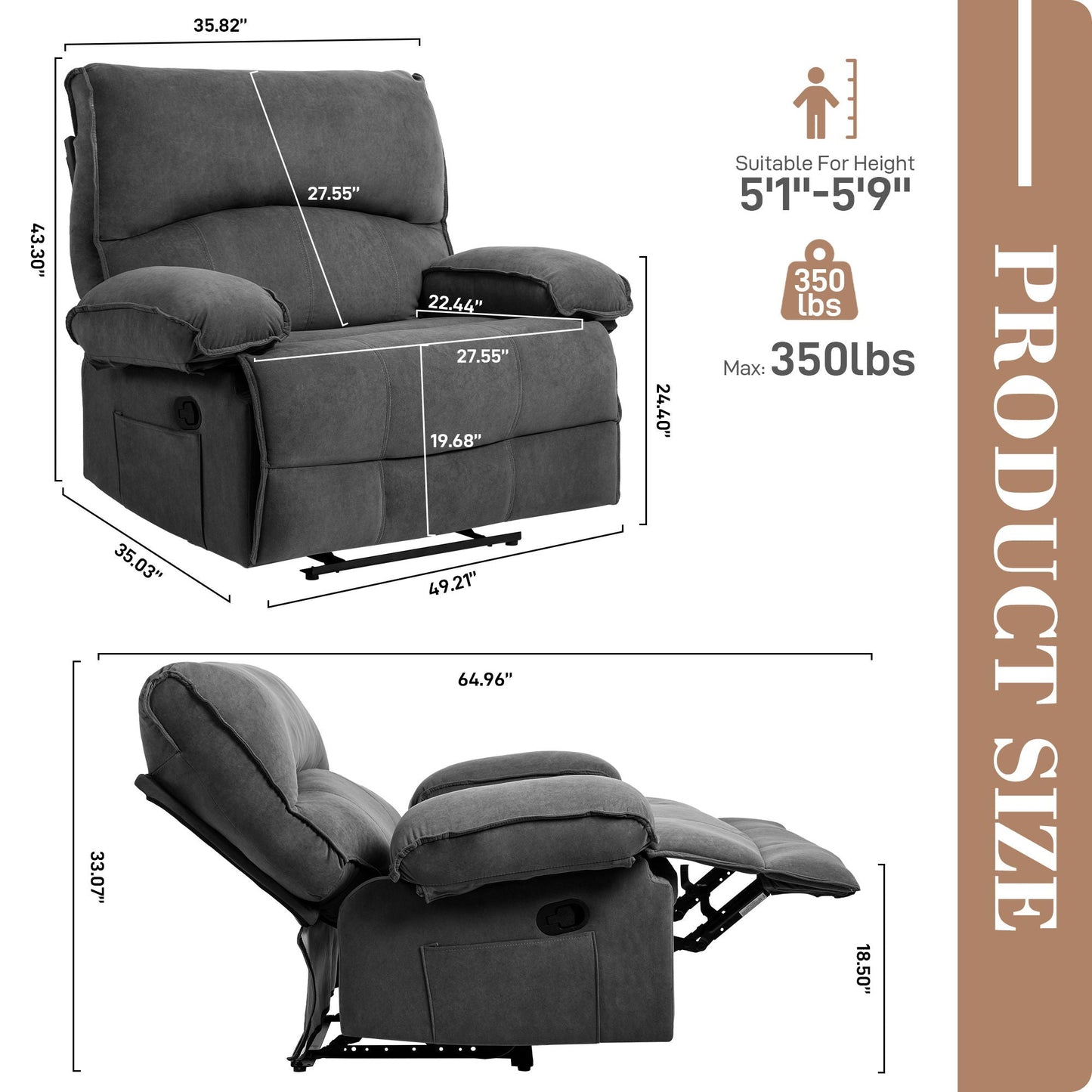 Oversized Manual Recliner Chair Sofa For Living Room Home Essentials