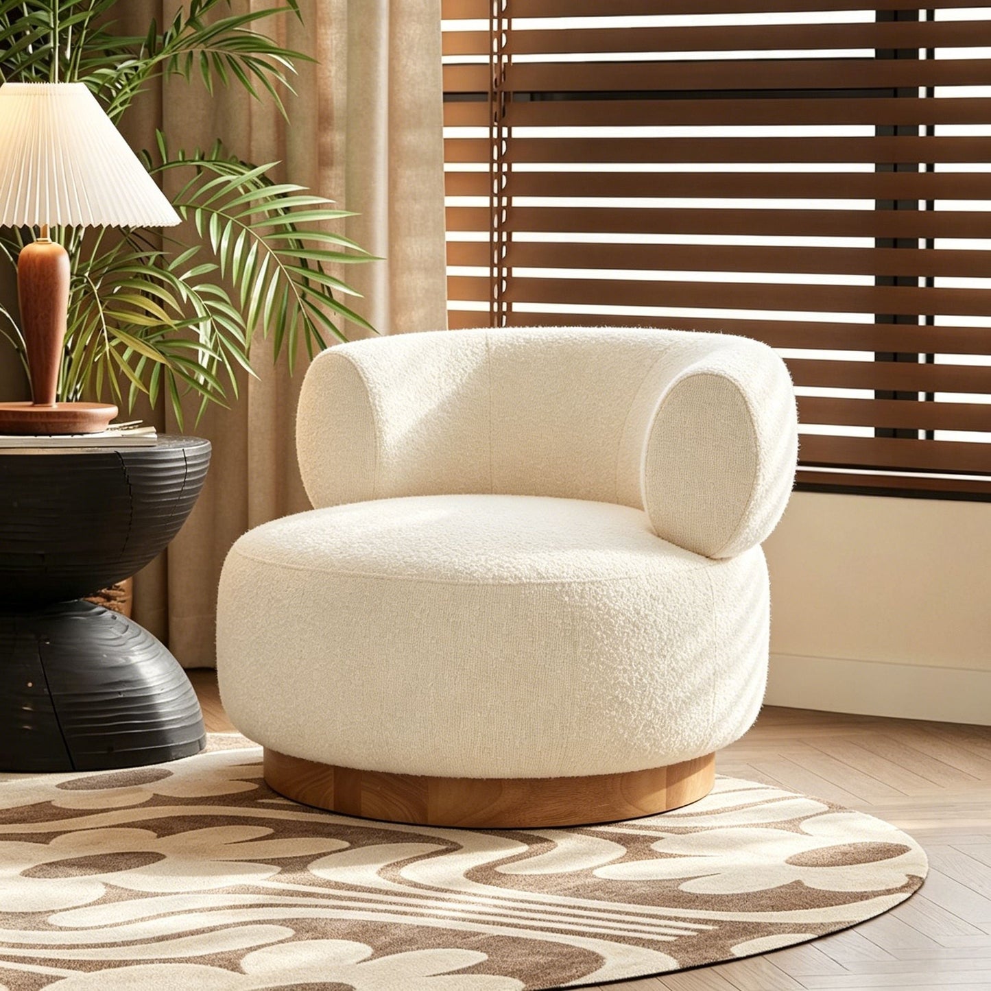 Swivel Accent Chair With Curved Backrest For Home Decor - Beige Home Essentials