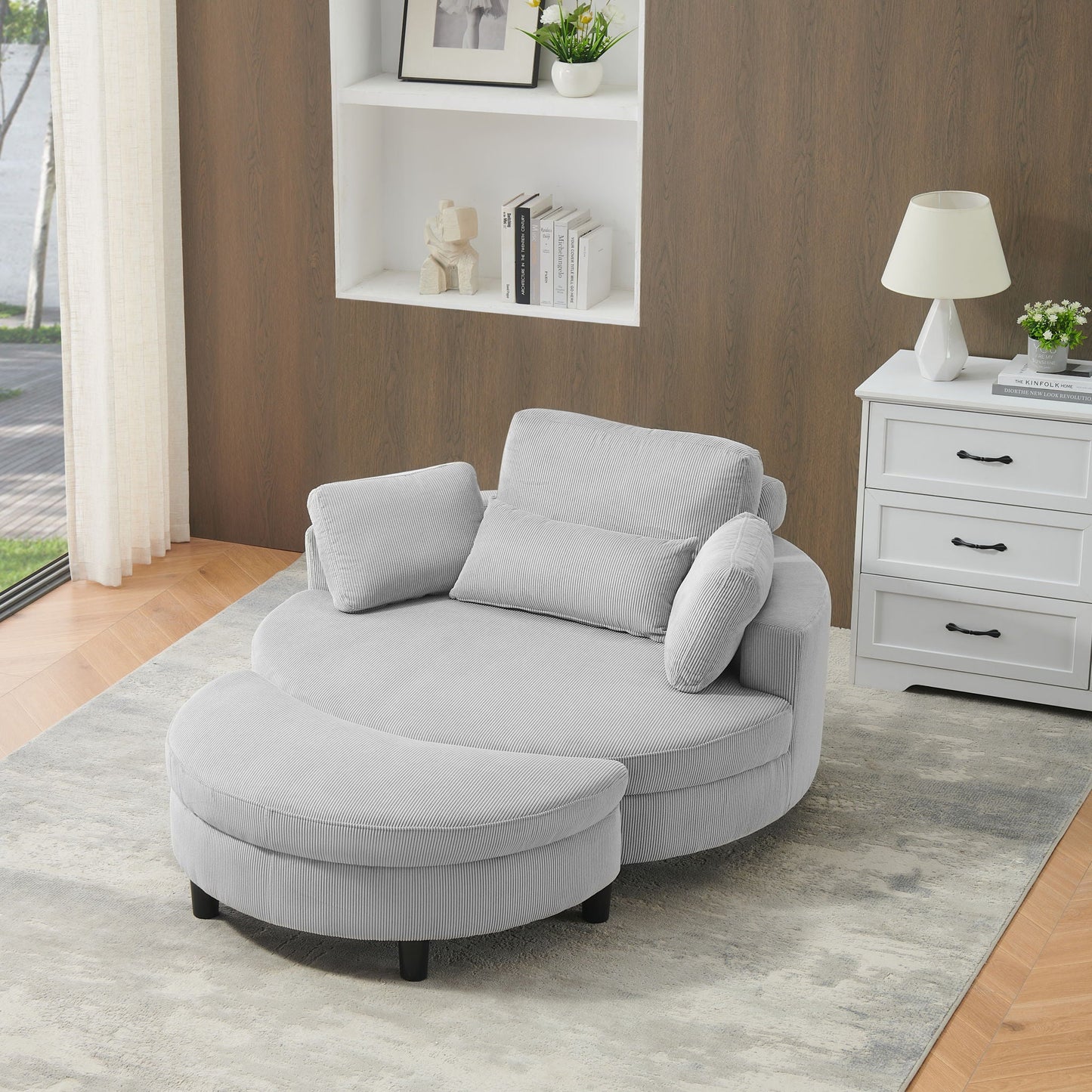 Corduroy Sofa With Two Throw Pillows And A Waist Pillow With An Extra Tray For Comfortable Seating In Small Apartment Bedrooms Home Essentials