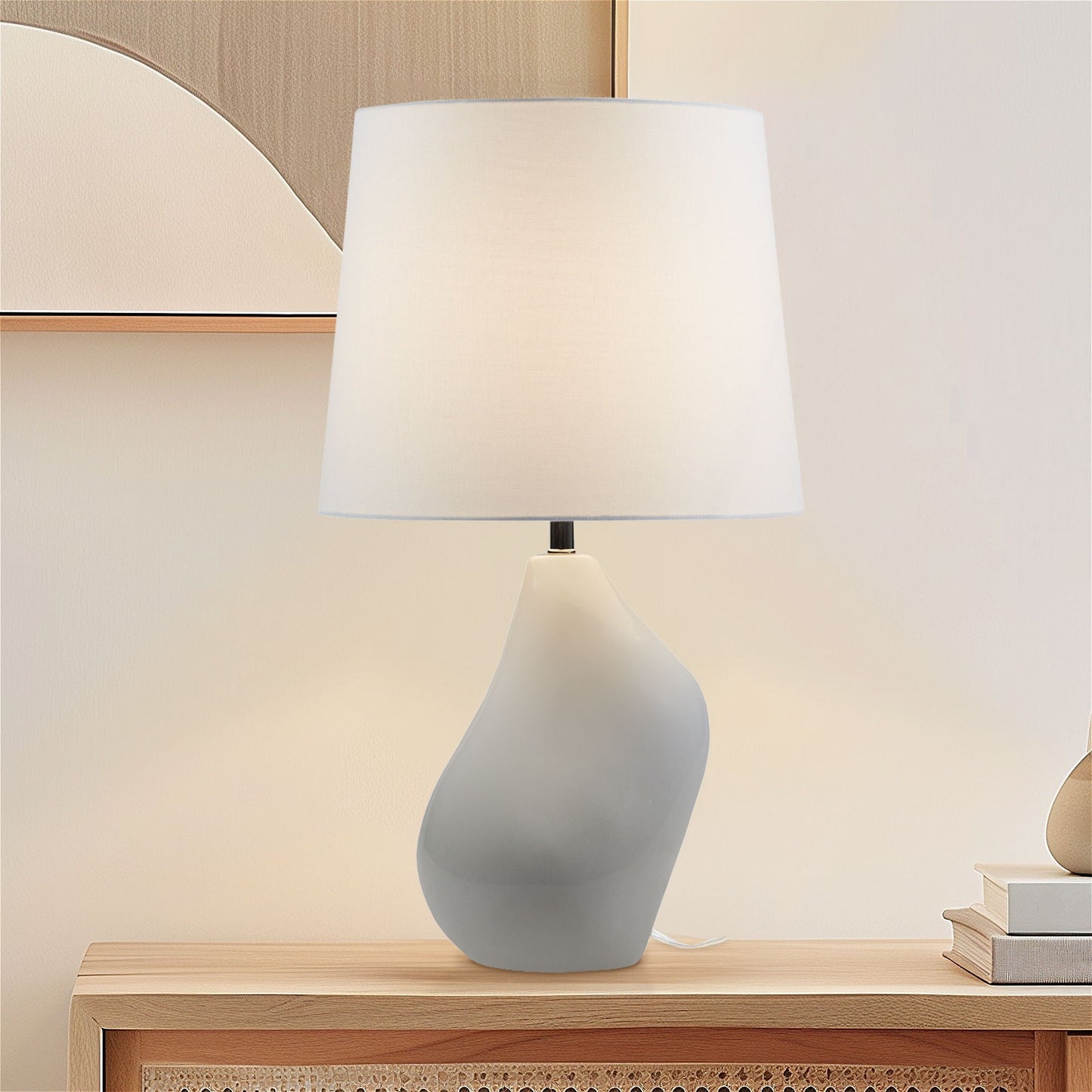 ZenGlossy - Asymmetrical Ceramic Table Lamp - Gray INK+IVY