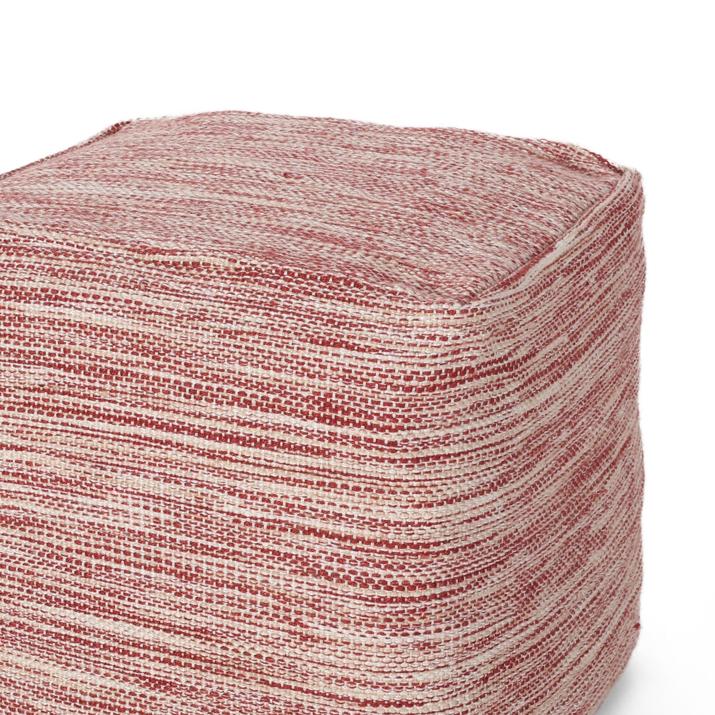 Enigma - Yarn And Cotton Square Pouf Ottoman With Polystyrene Beads - Red / White Home Essentials