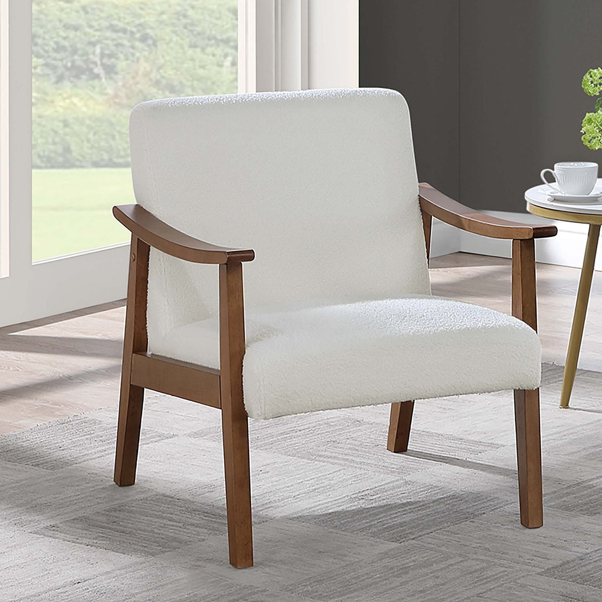 Upholstered Accent Chair With Frame Low Profile Seating For Living Room - White Home Essentials
