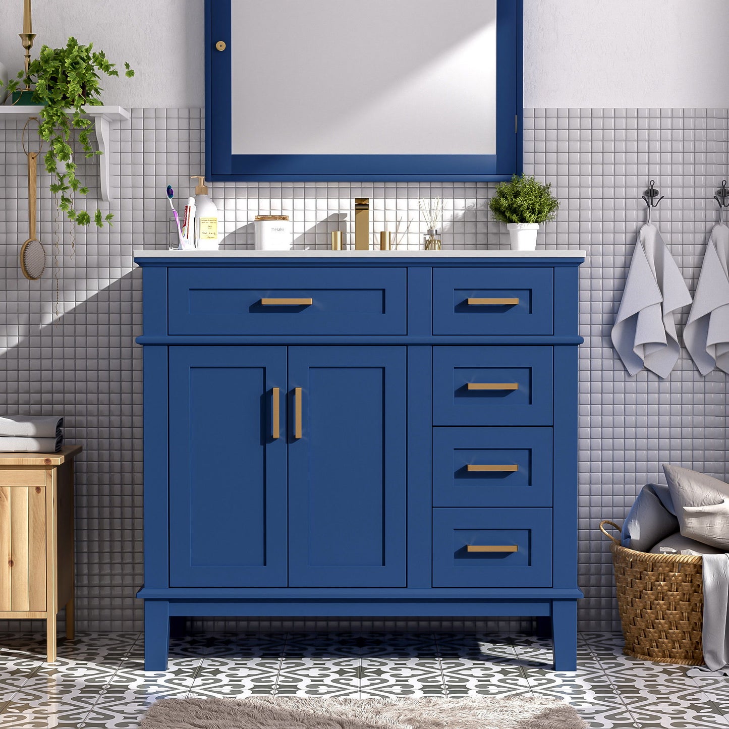 Modern Bathroom Vanity With Ceramic Sink, Soft Close Storage Cabinet Hearth and Haven
