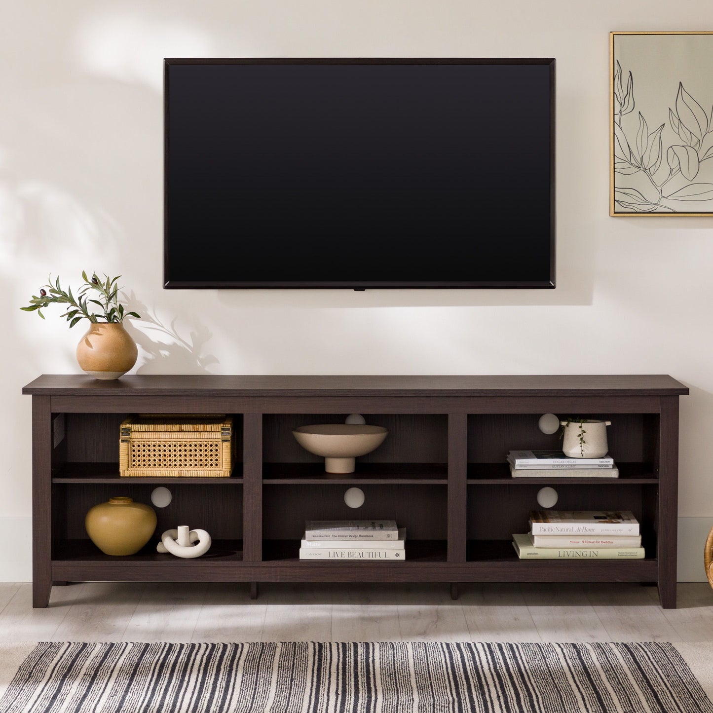 Modern Transitional 3 Shelf Open Storage 70" TV Stand For 80" TVs Walker Edison