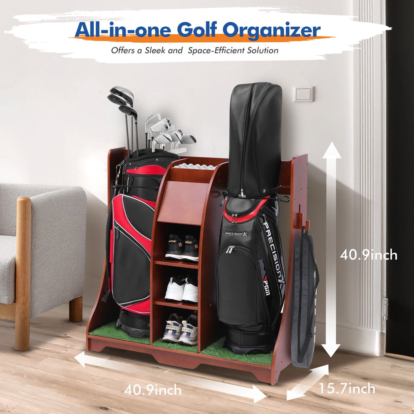 Wood Freestanding Adjustable Multi Use Golf Shelf - Reddish Brown Daily Nest