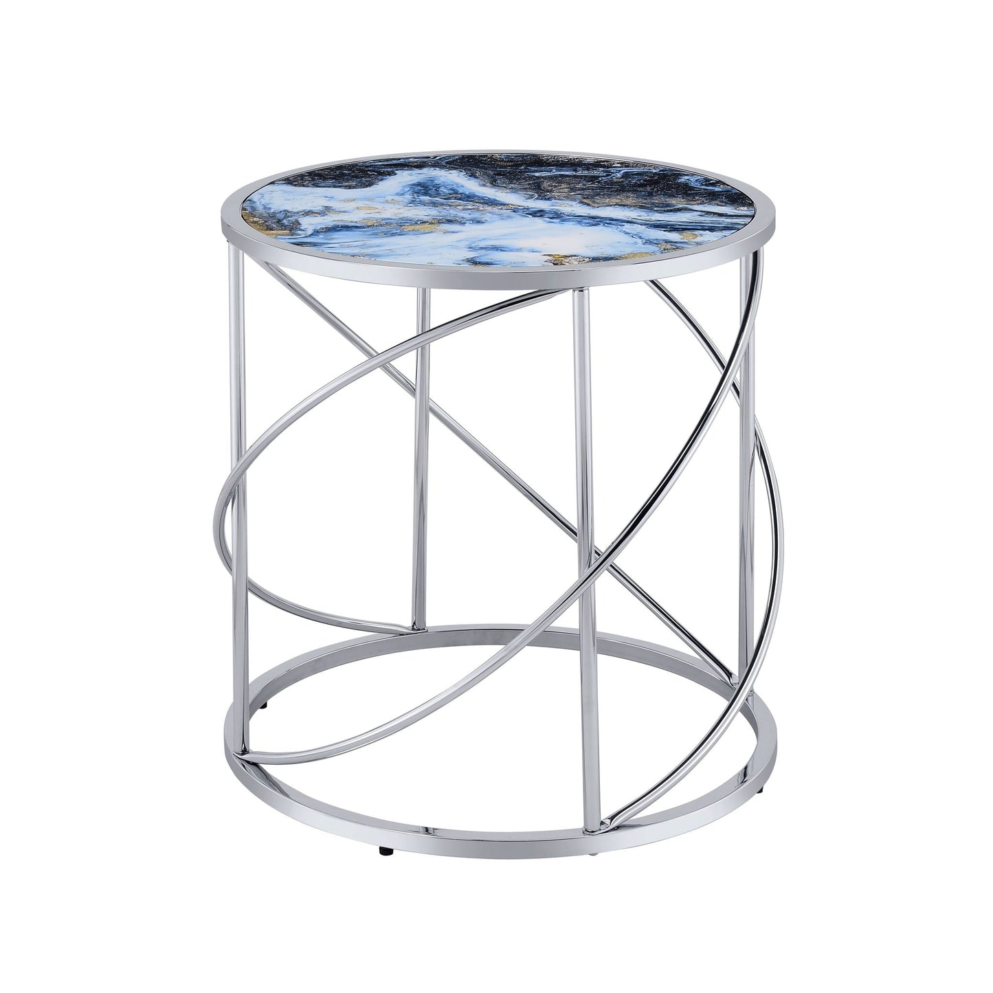 Lyda - Marble Print End Table - Blue Acme