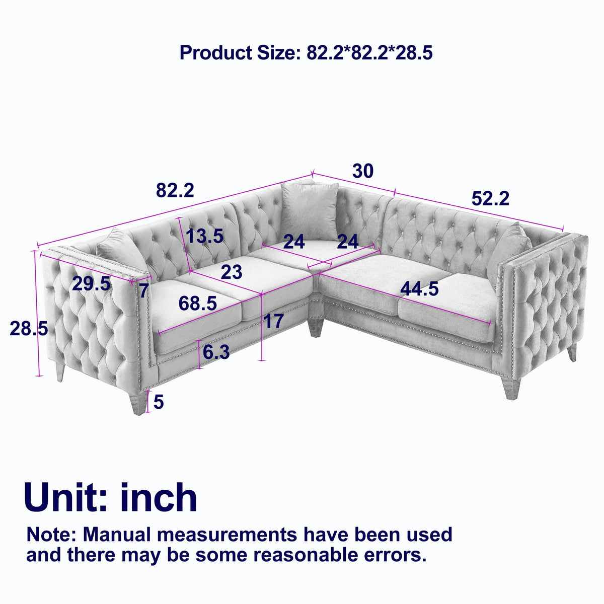 L-Shaped Corner Sofa, 5 Seater Sectional With Tufted Design Home Essentials